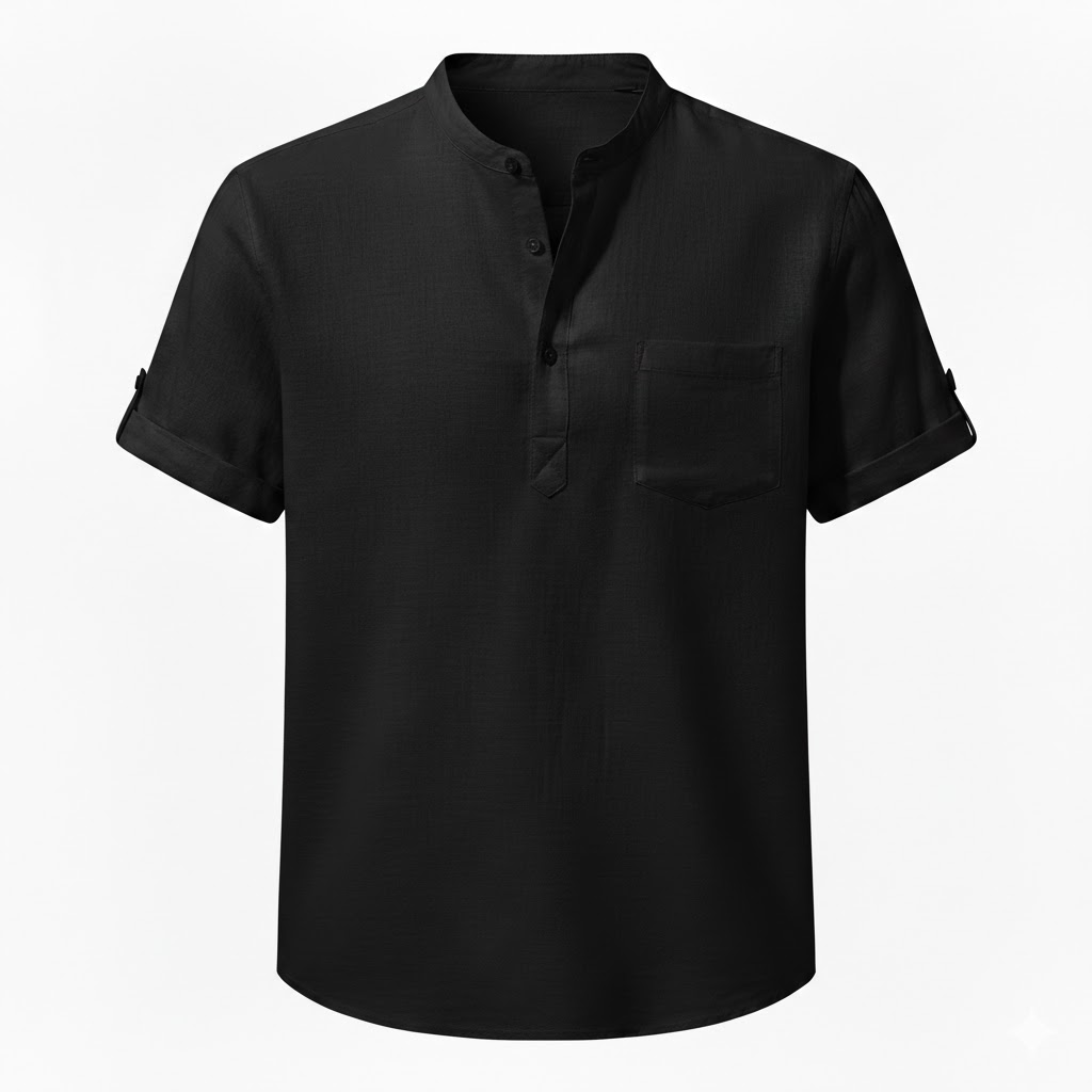 Men's Cotton Linen Henley Shirt Short Sleeve Breathable Casual Pocket Beach Top