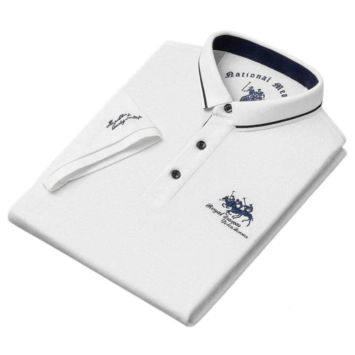Men's cotton polo shirt — contrast collar embroidered — casual daily office