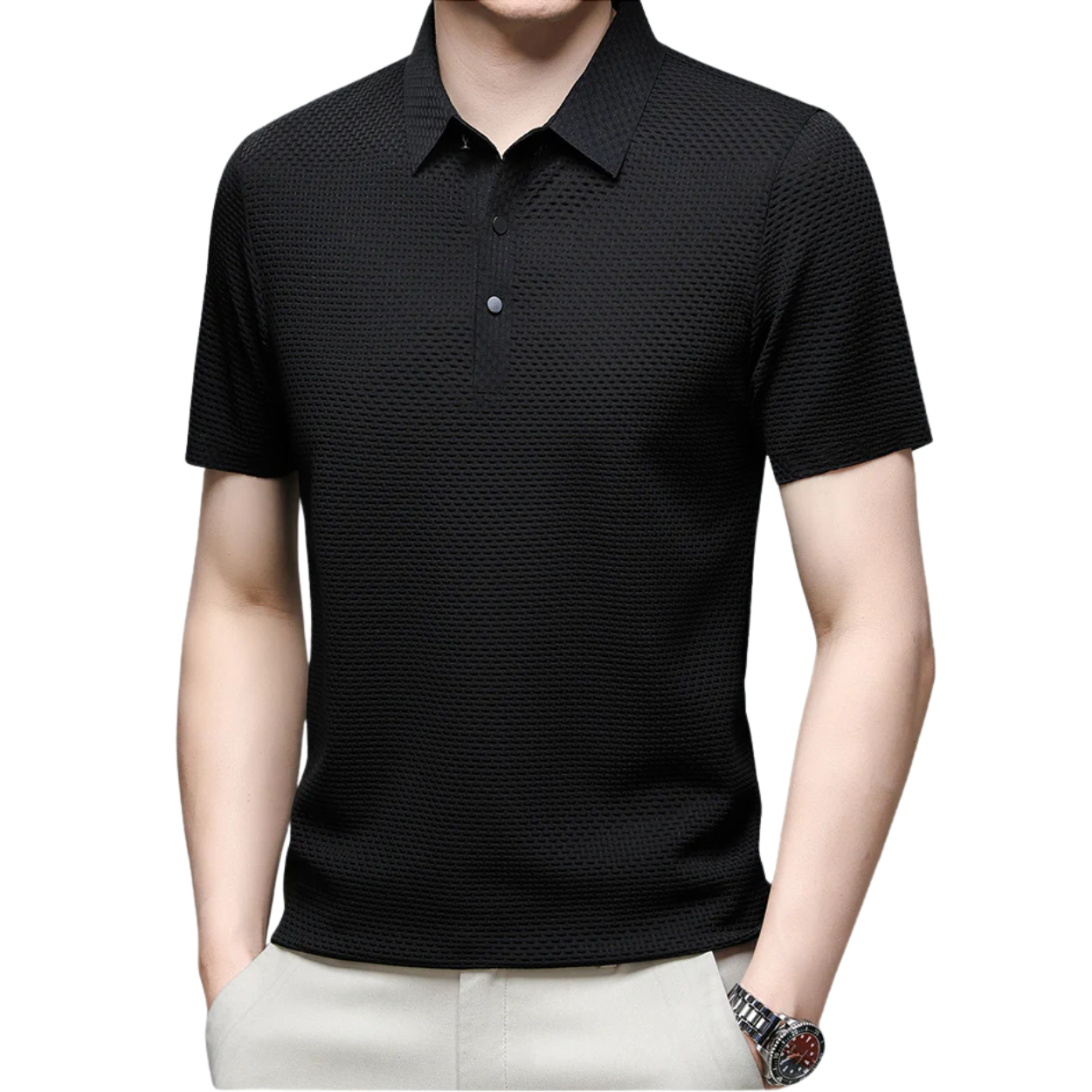 Men's knit polo shirt — lightweight slim fit — casual summer office