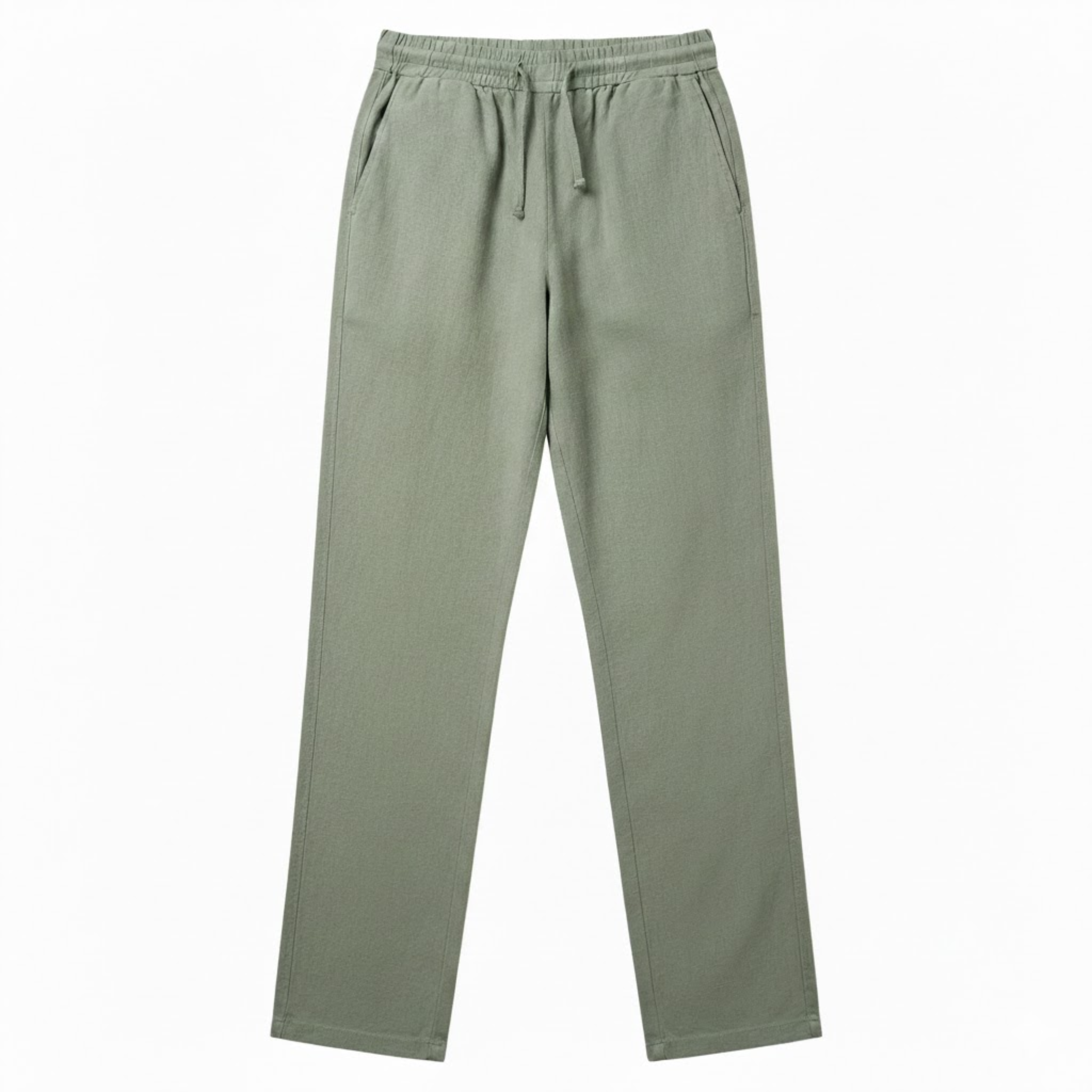 Men's Cotton Linen Straight Leg Pants Breathable Casual Full Length Trousers