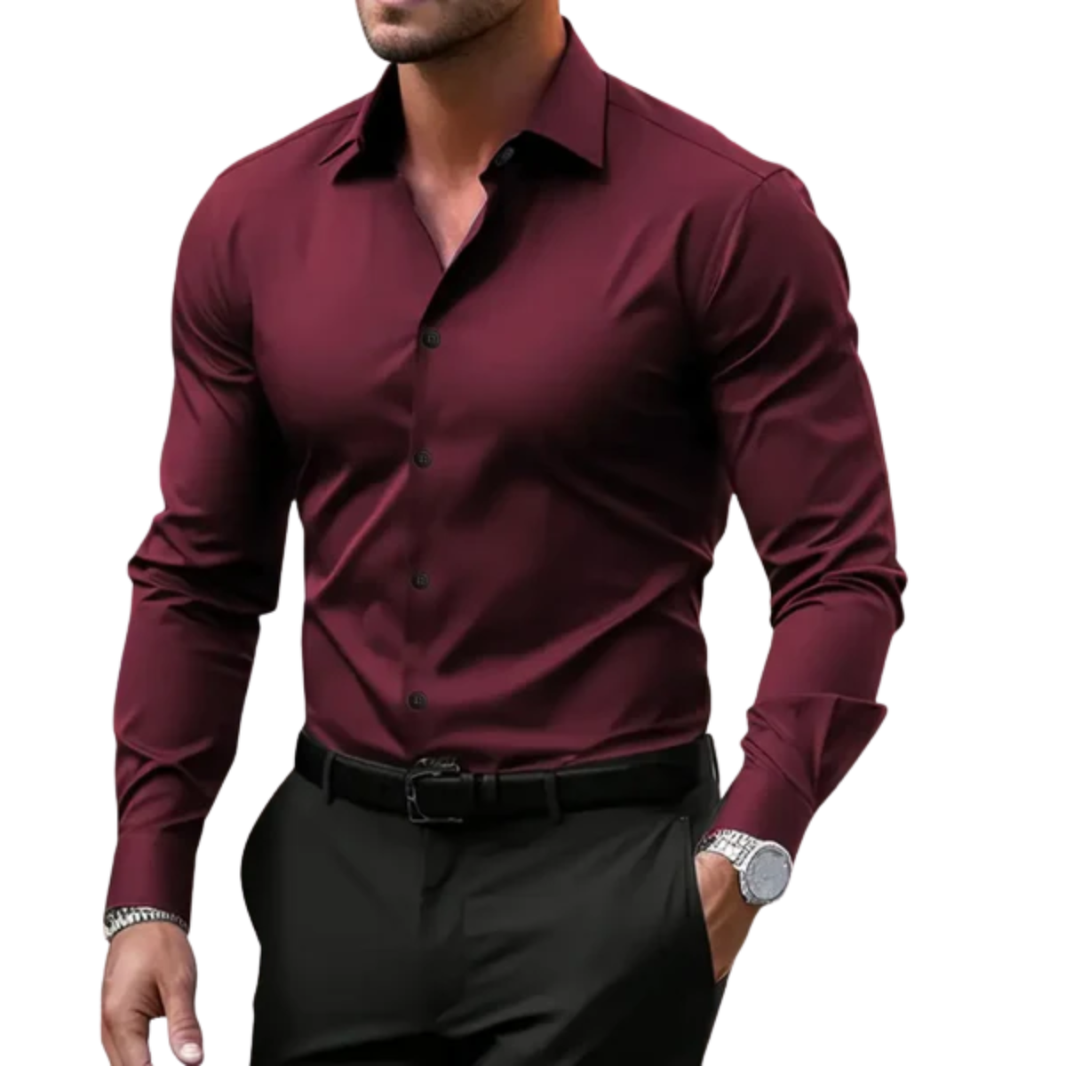 Men’s long-sleeve shirt — regular fit notched collar — office wear