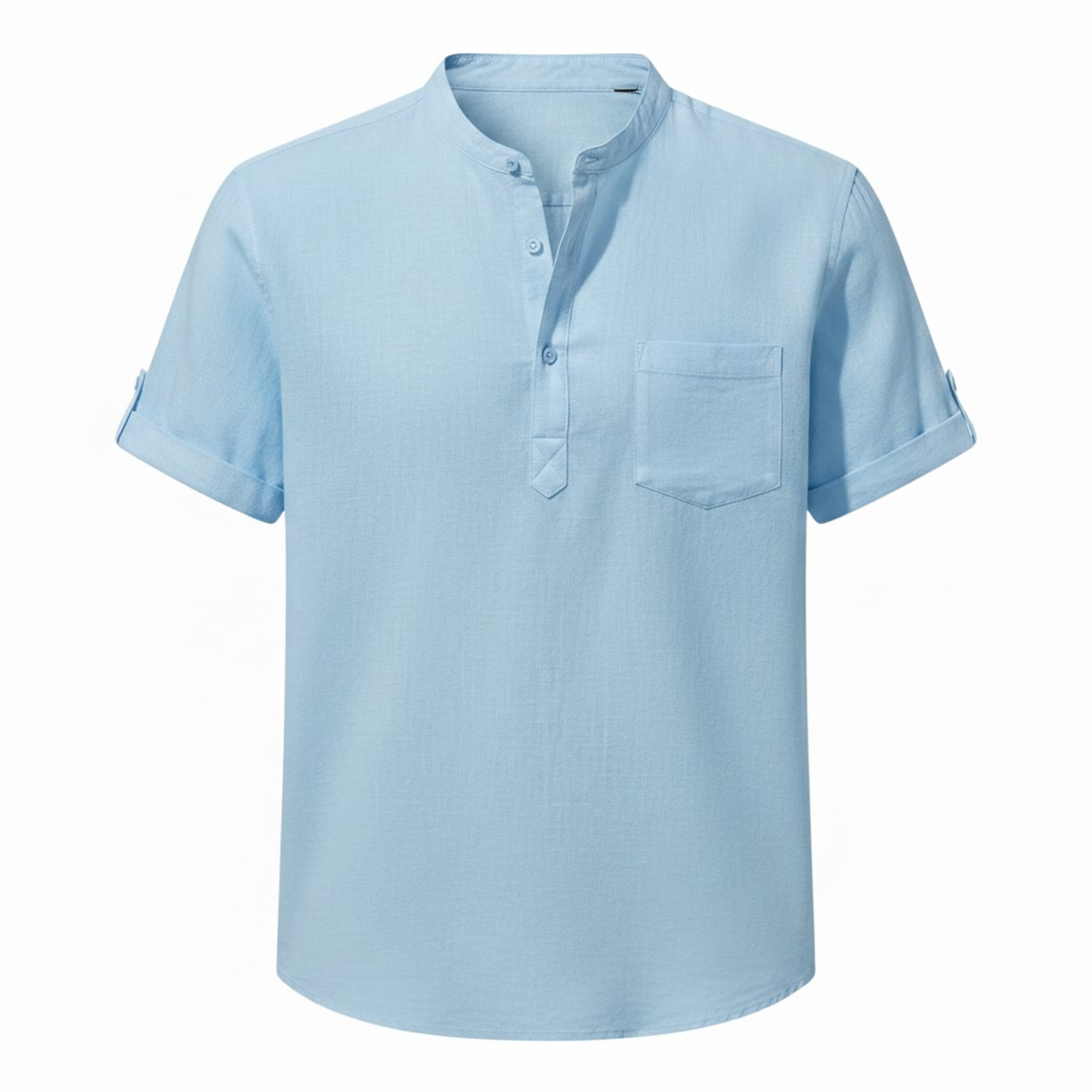 Men's Cotton Linen Henley Shirt Short Sleeve Breathable Casual Pocket Beach Top