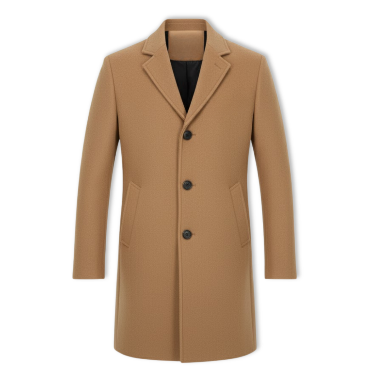 Men's Wool Blend Trench Coat Slim Fit Single Breasted Long Cotton Lined Overcoat