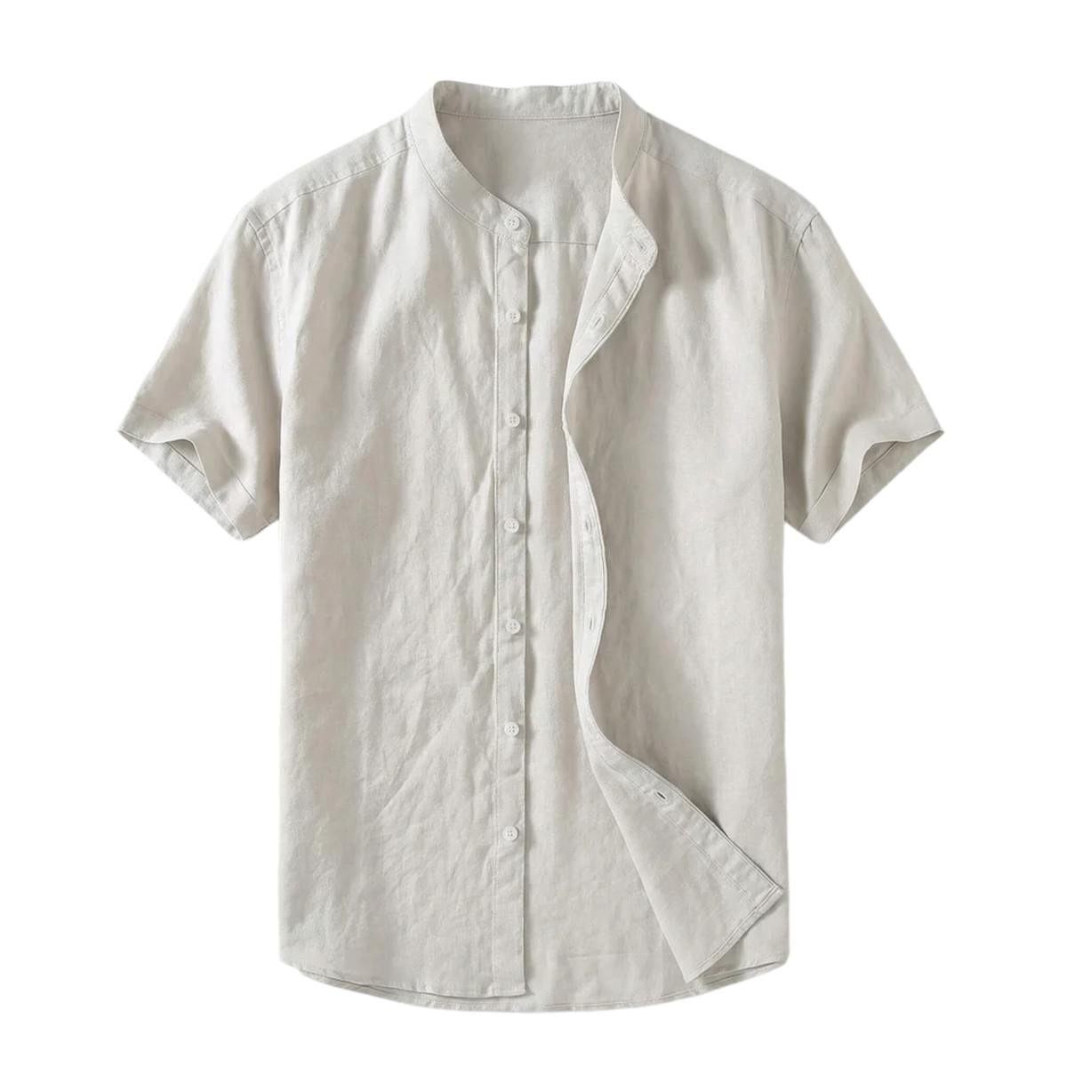 Men's linen shirt — band collar short sleeve — casual beach wear