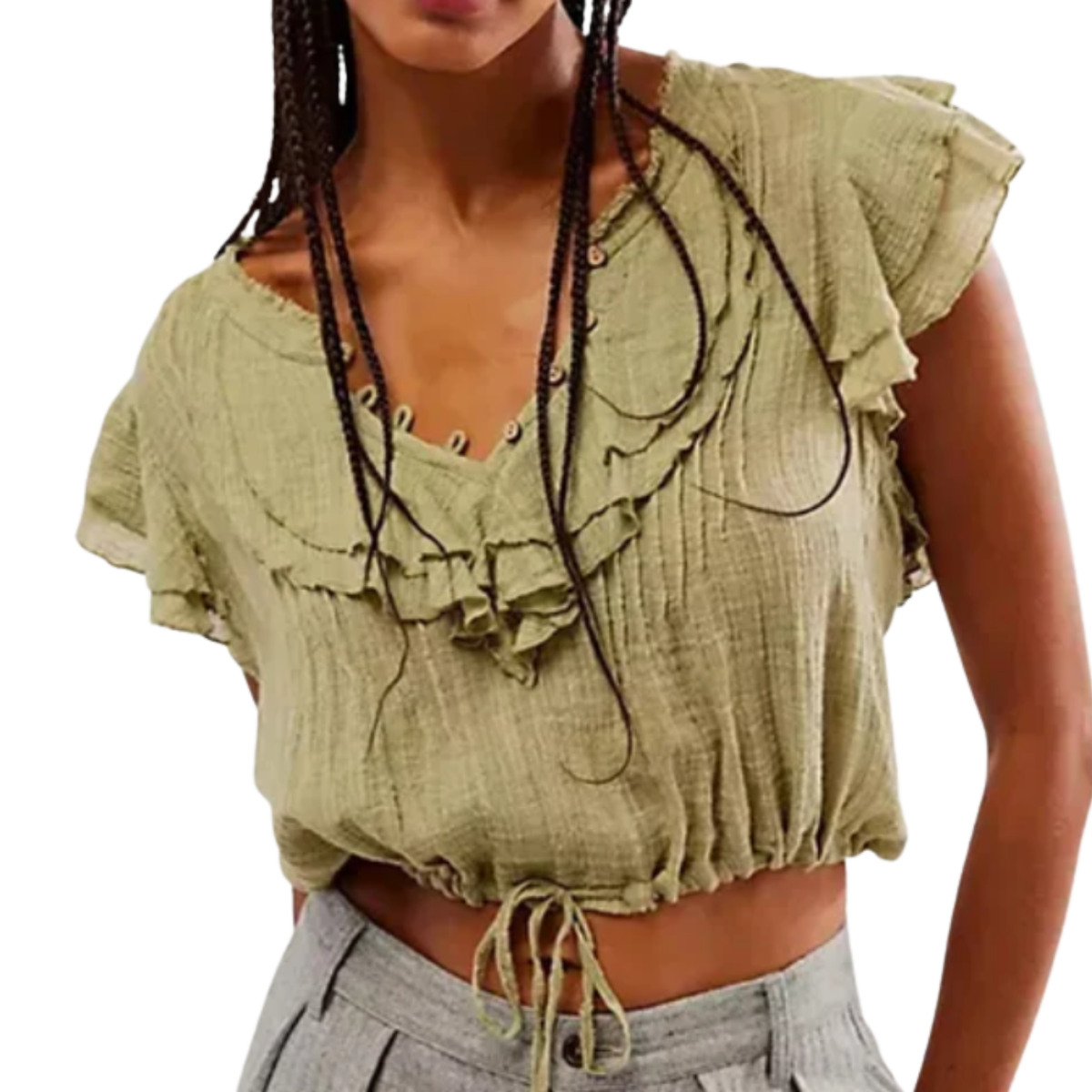 Crop top blouse for women in cotton gauze with flutter sleeves