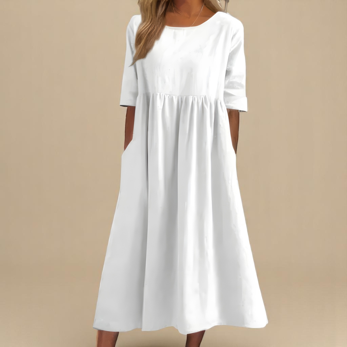 Cotton Mid Sleeve Midi Dress