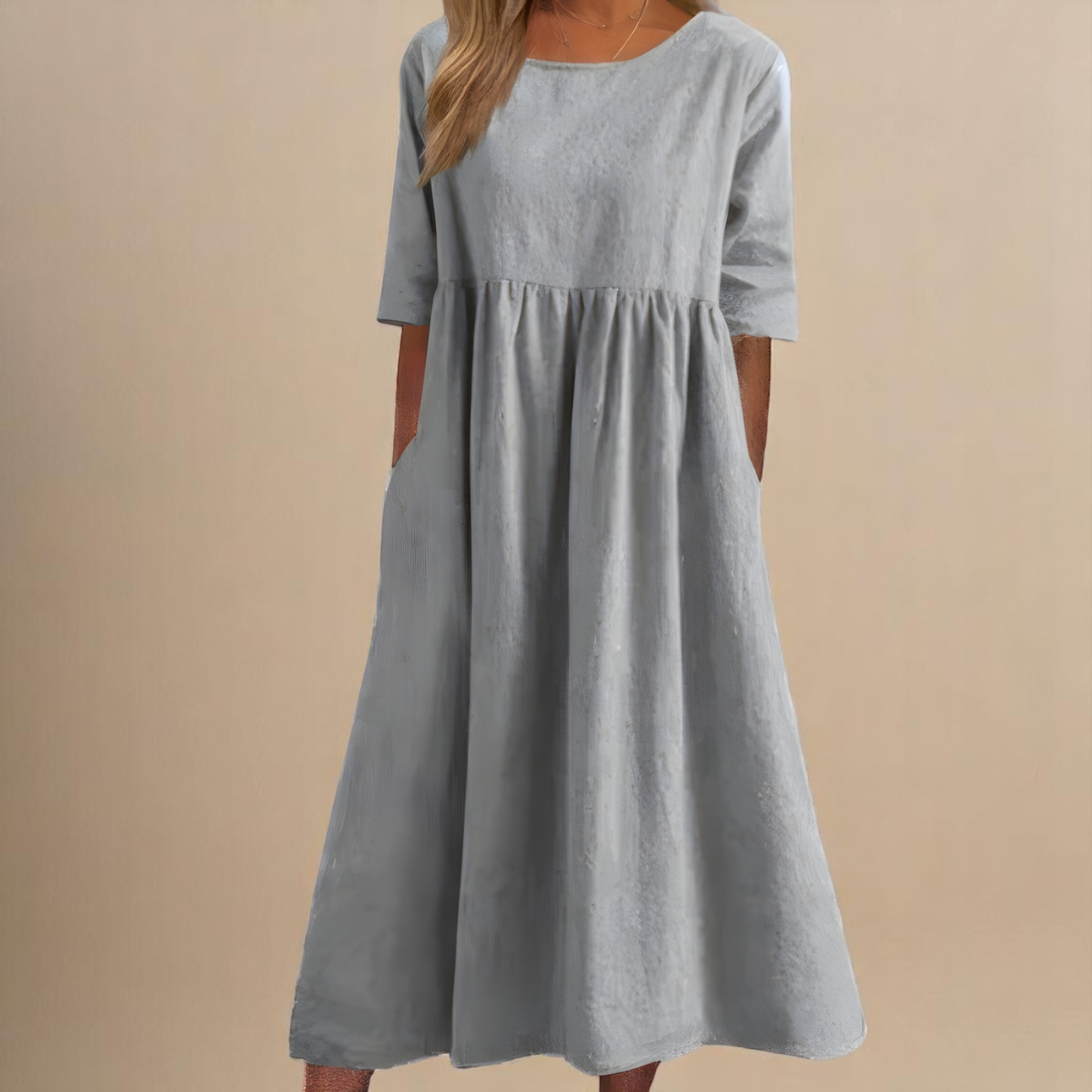 Cotton Mid Sleeve Midi Dress