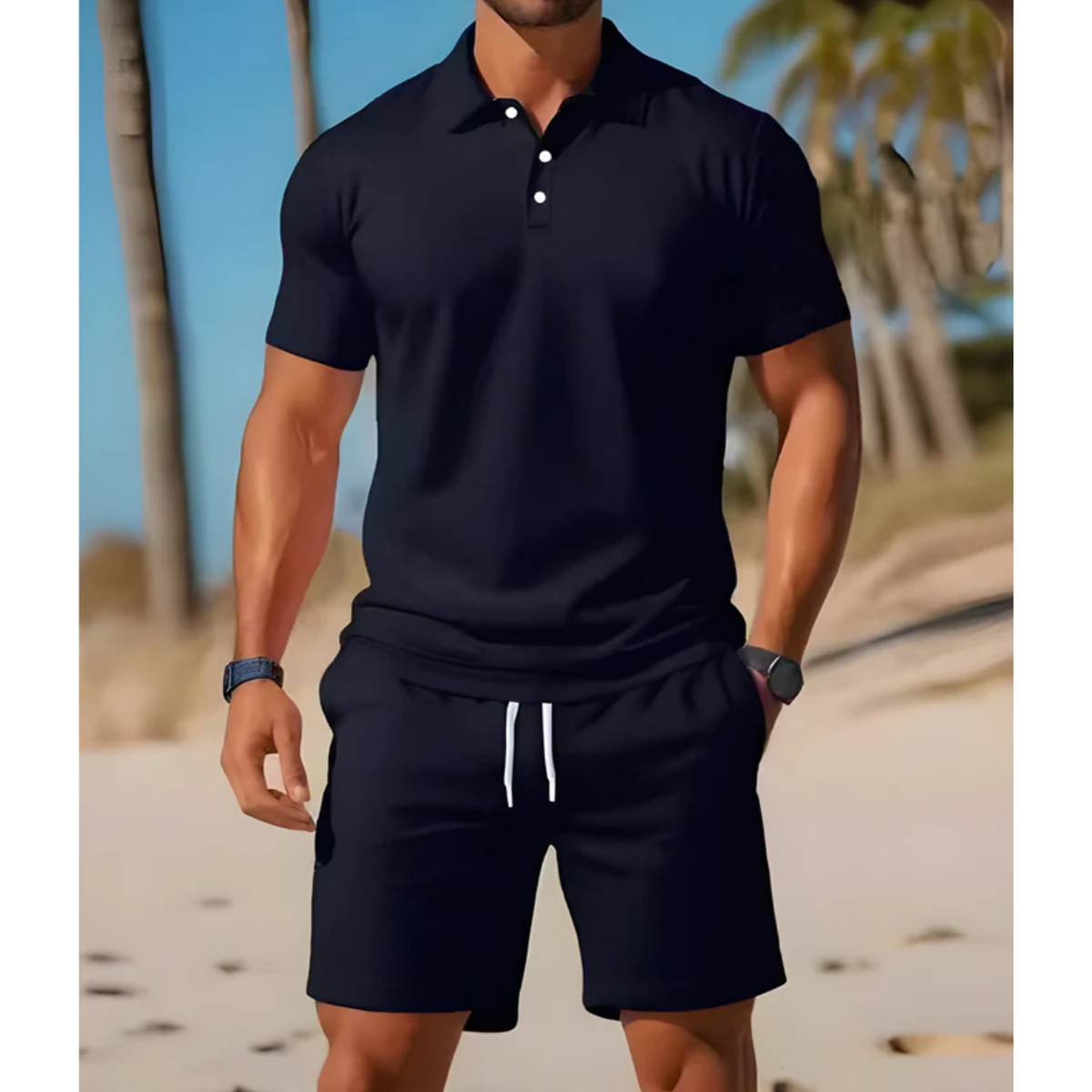 Men's sport polo set — lightweight short sleeve set — casual summer holiday