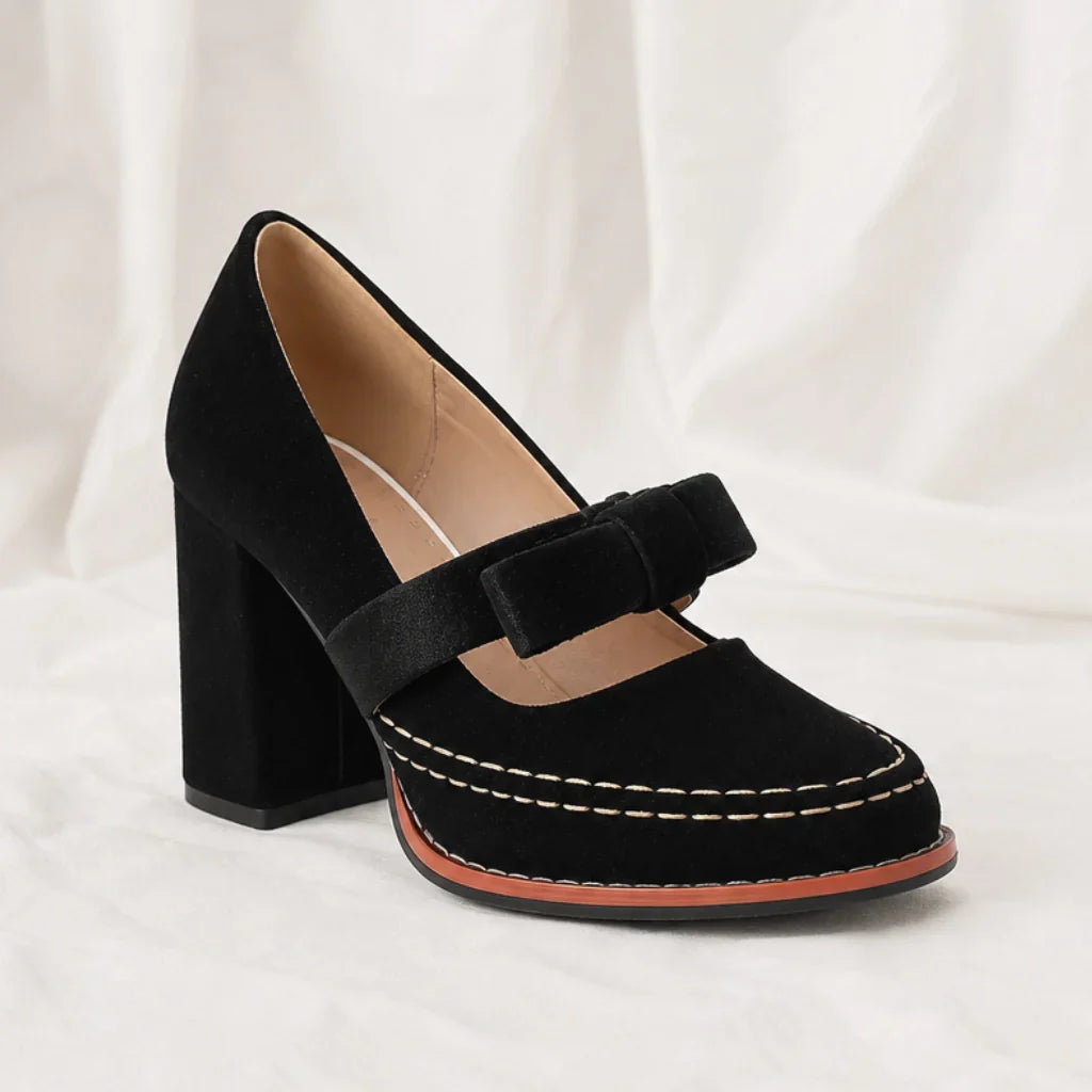 Women's slip-on loafers - block heel with velvet finish dinner