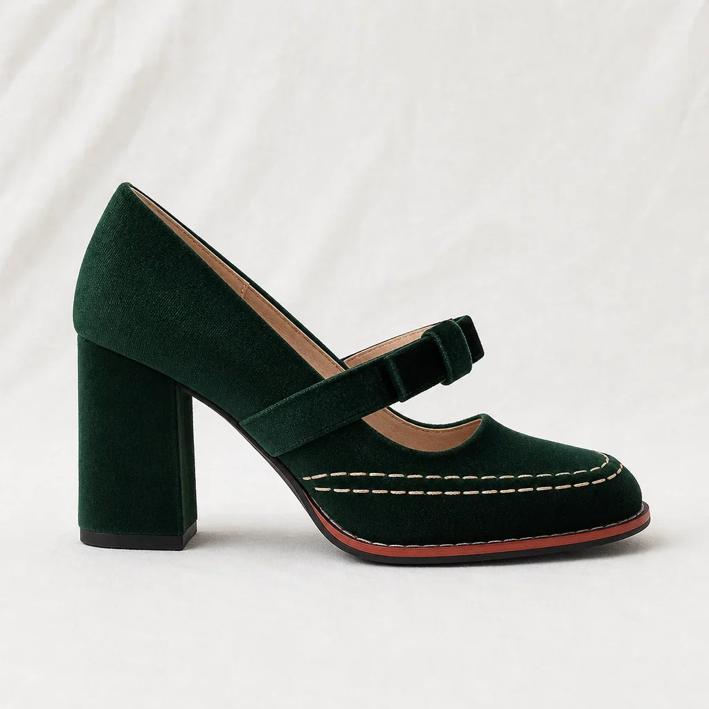 Women's slip-on loafers - block heel with velvet finish dinner