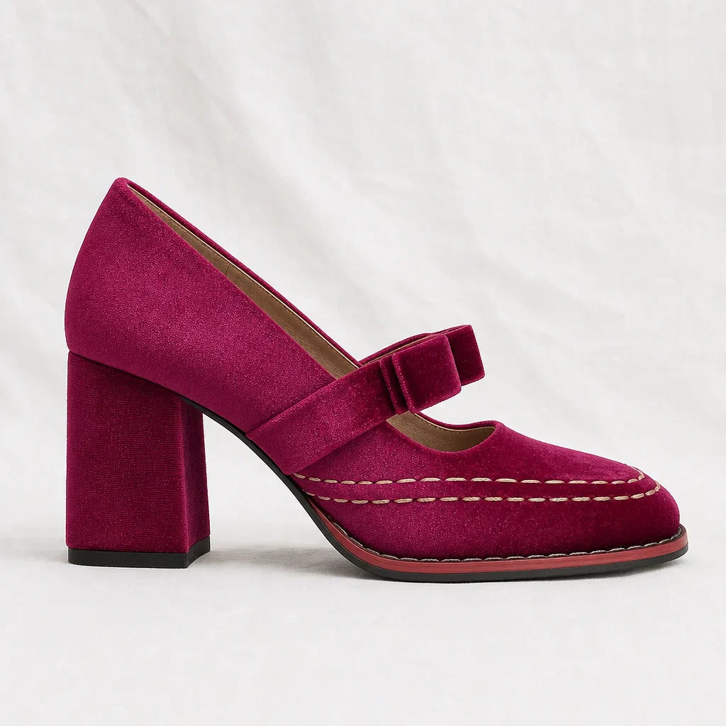 Women's slip-on loafers - block heel with velvet finish dinner