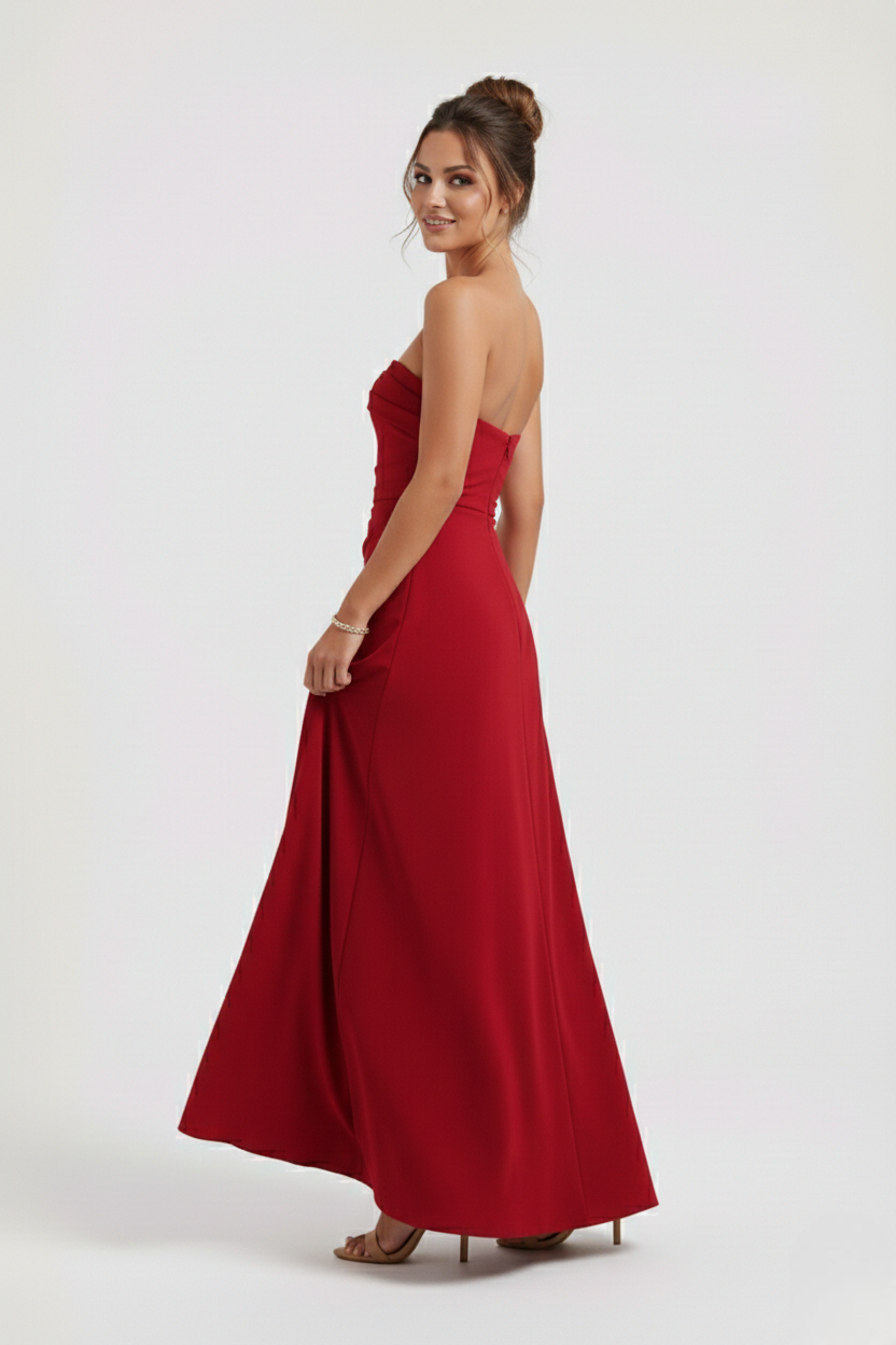 Women maxi dress - strapless ruched with thigh-high split | gala & formal