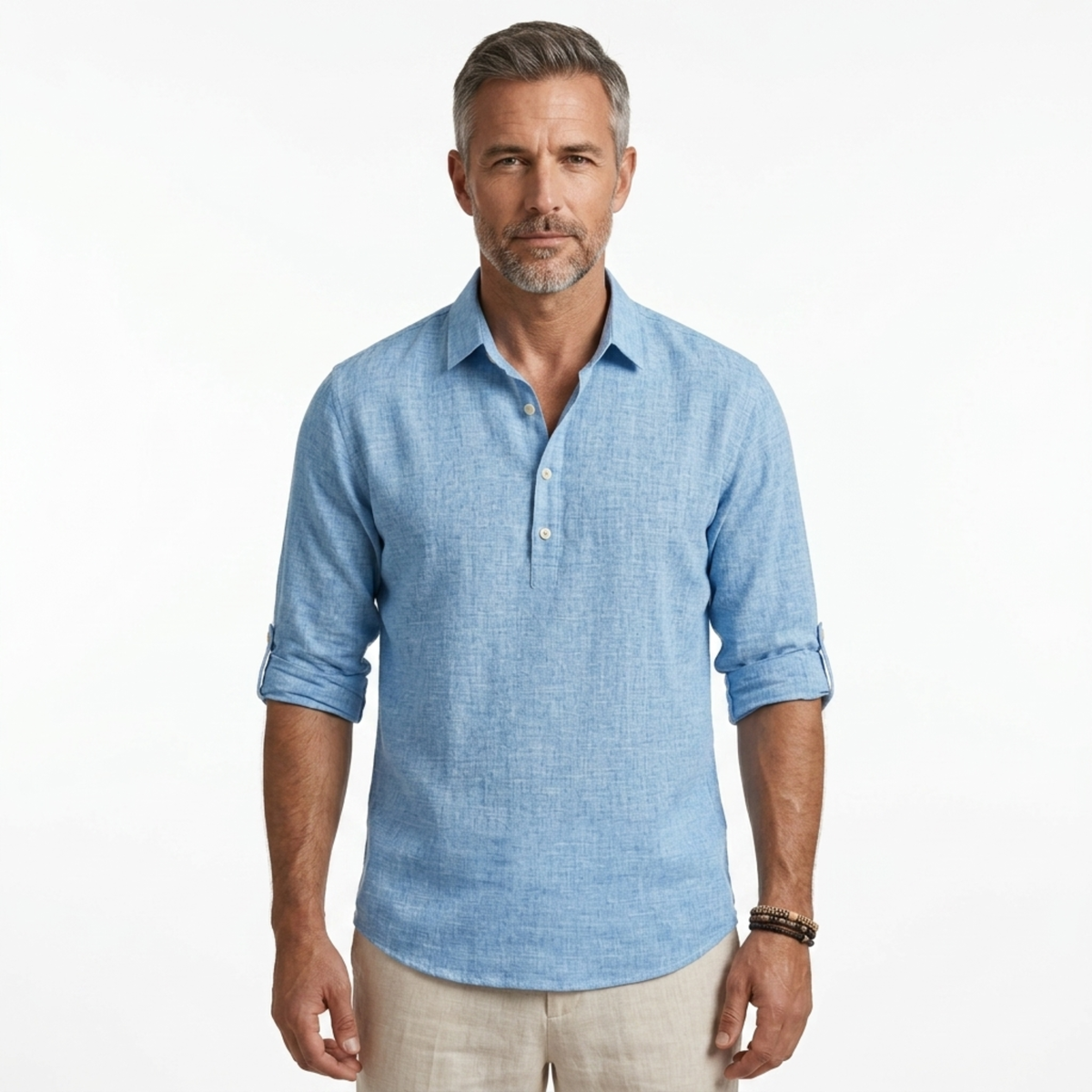 Men's linen polo shirt — regular fit short sleeve — holiday