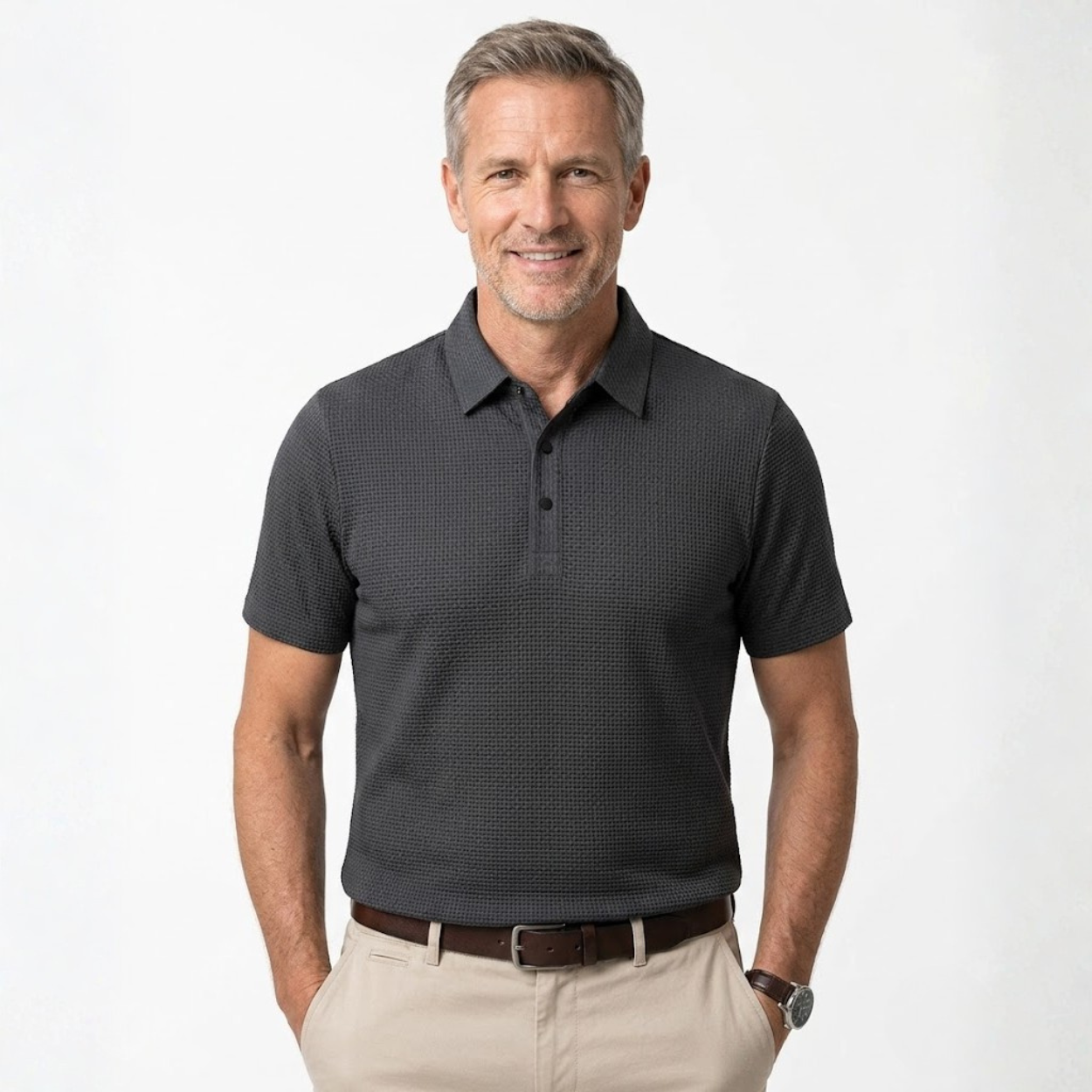 Men's knit polo shirt — lightweight slim fit — casual summer office