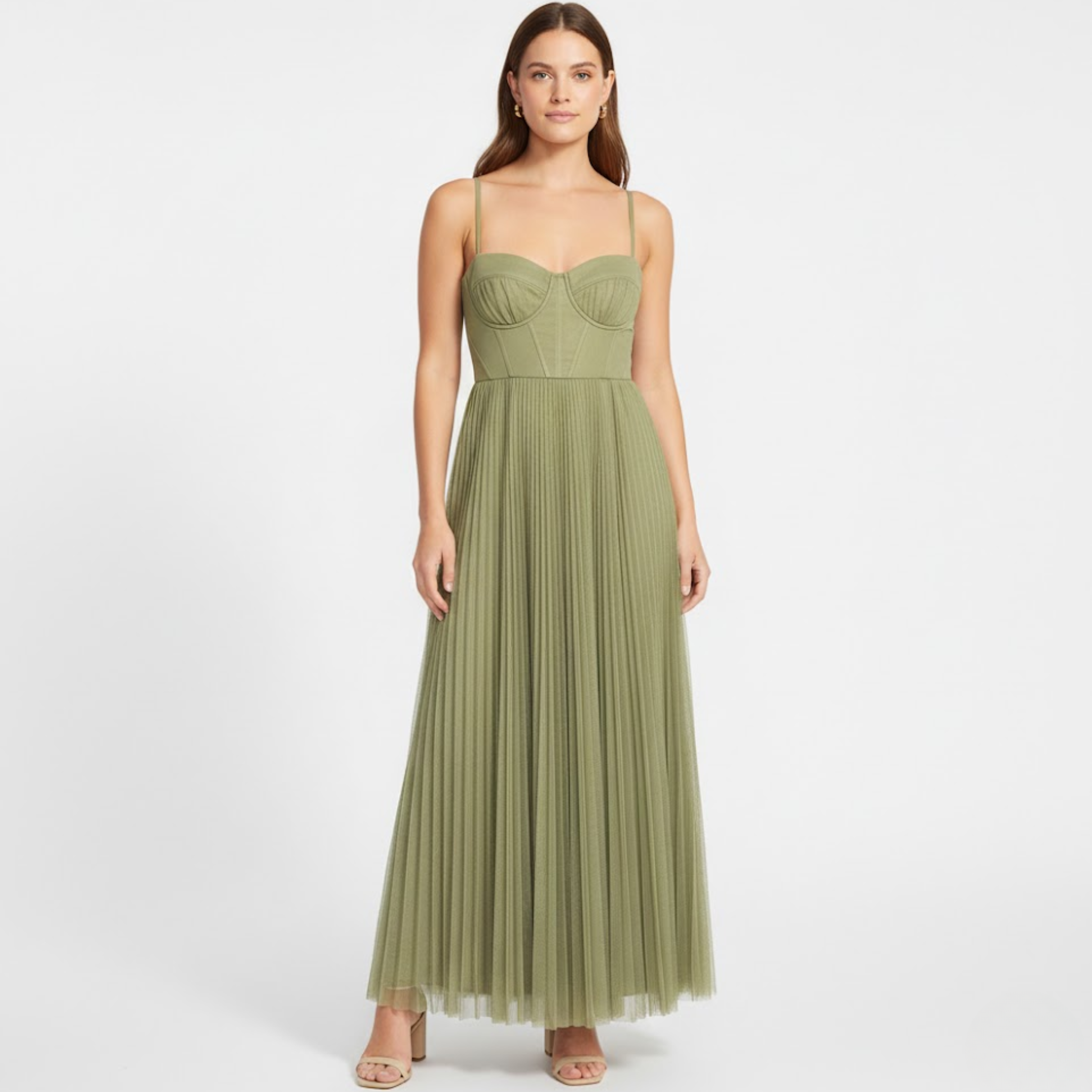 Pleated Maxi Dress Strapless Backless A-Line Long Dress Sleeveless Square Neck Gown