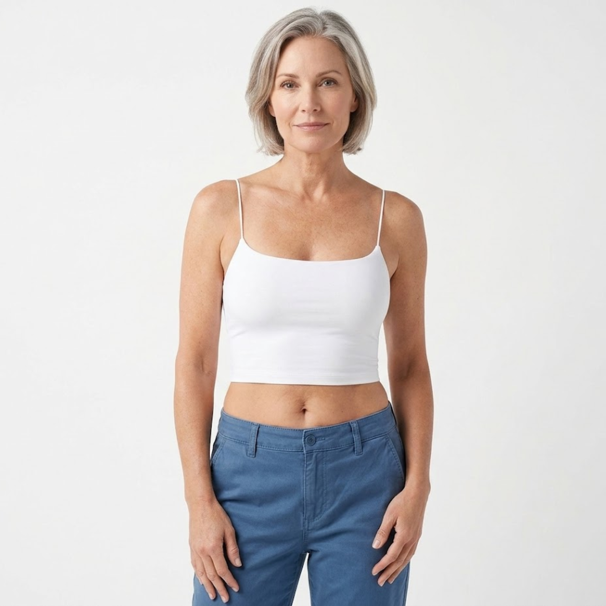 Crop top tank for women with thin straps in cotton poly blend — vacation