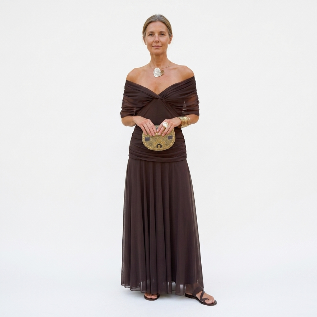 Women's maxi dress — V-neck, gathered waist — formal events
