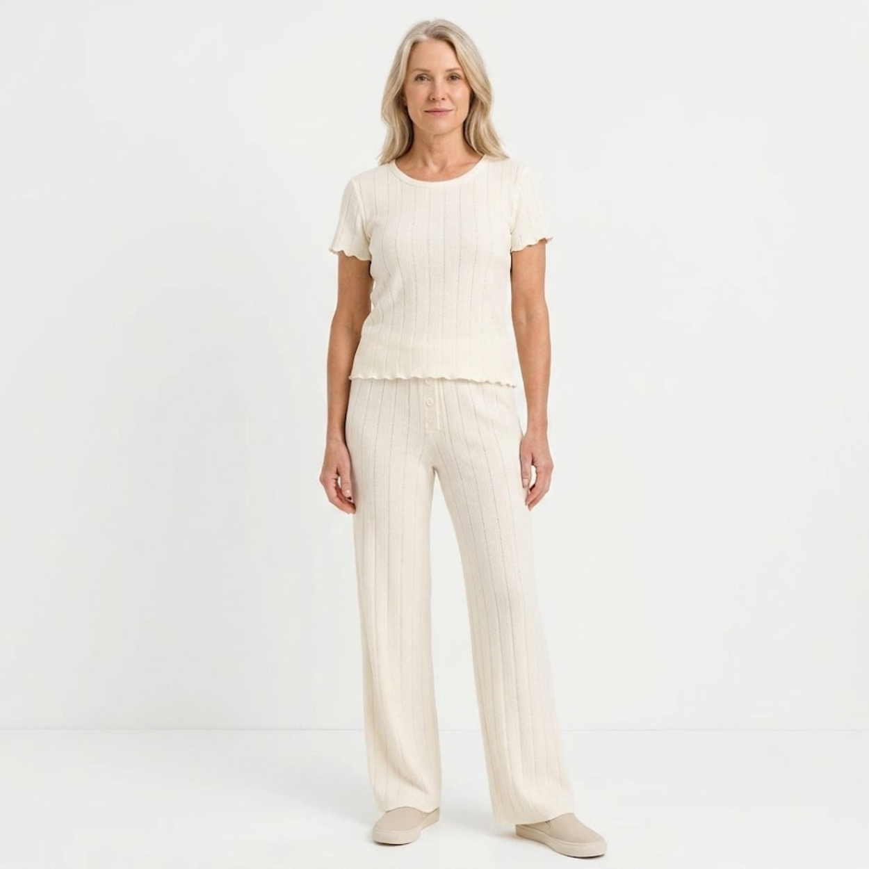 Two-piece set for women featuring a crop top and high waist pants
