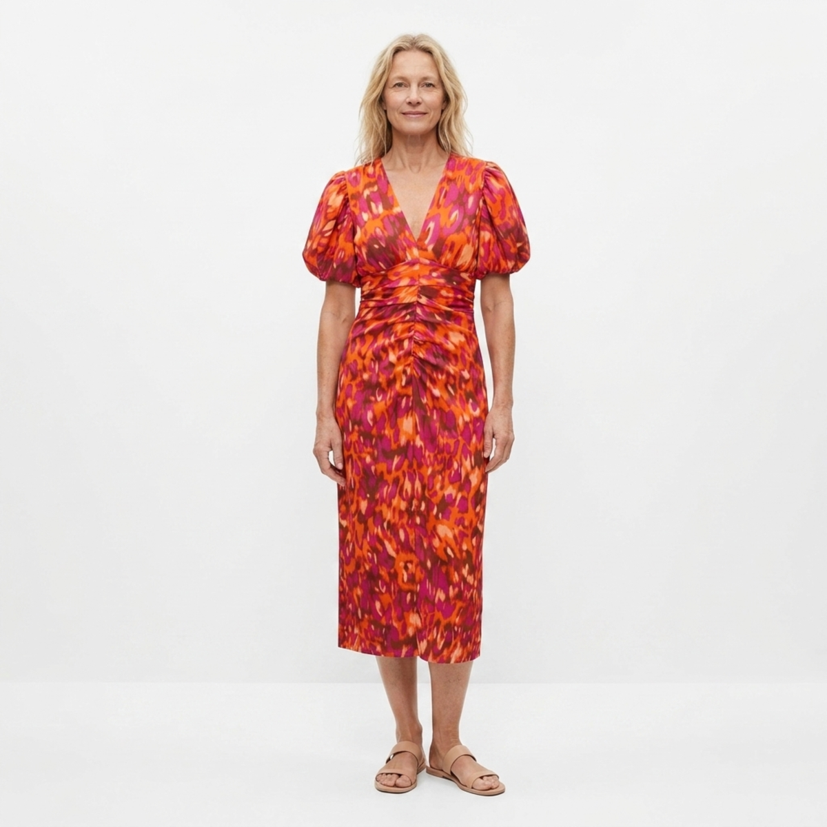 Women's evening dress — v-neck and puff sleeves — soirée