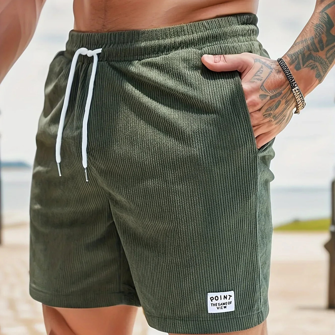 Men's corduroy shorts - knee-length relaxed fit shorts with a drawstring