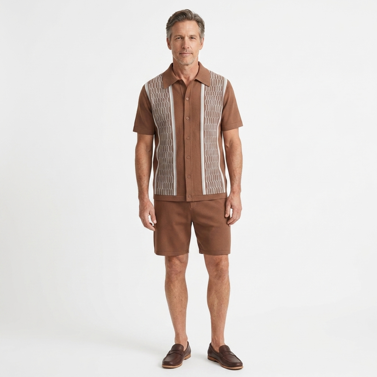 Men's knit two-piece set — geometric knit — casual summer dressing