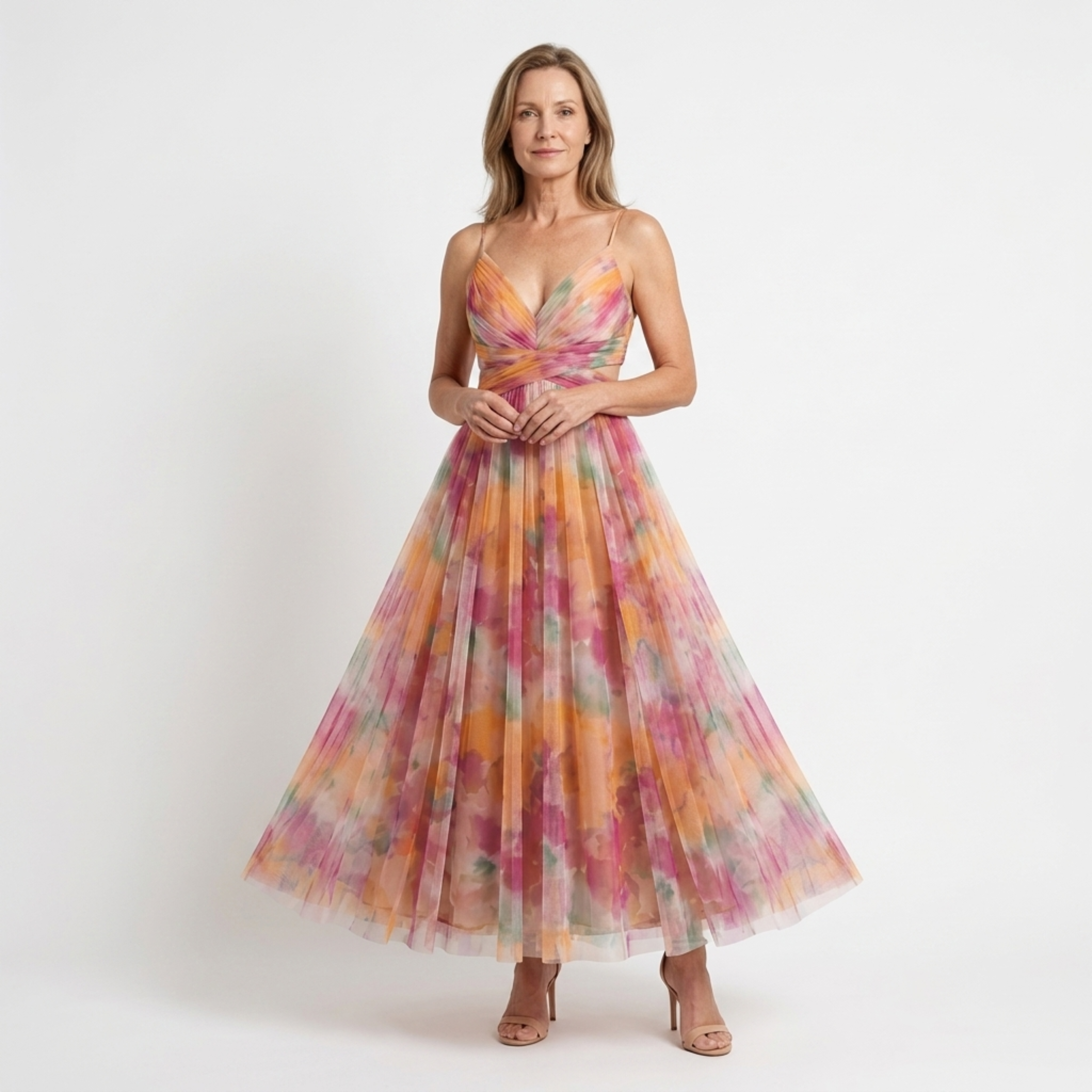 Women's Floral Tulle Maxi Dress Sleeveless Flowy Boho Special Occasion Long Dress