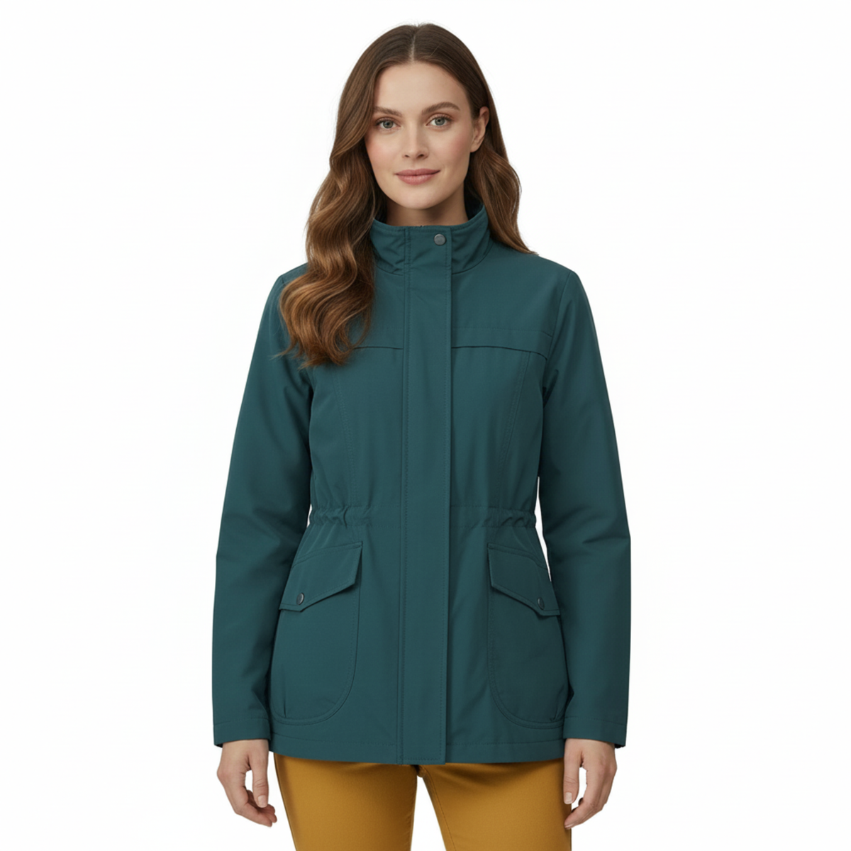 Women's Lightweight Windbreaker Jacket with Adjustable Waist and Front Pockets
