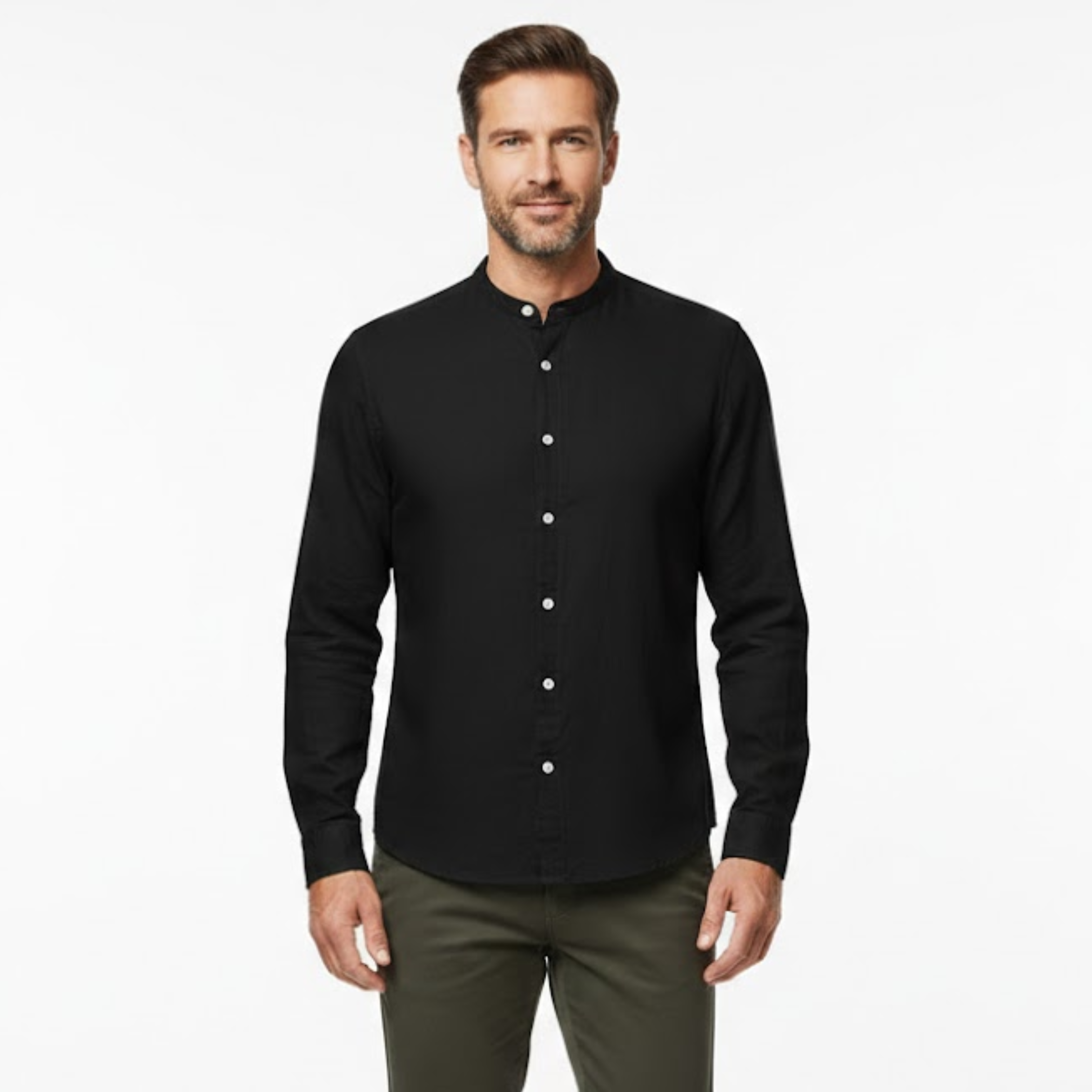 Men's Cotton Linen Henley Shirt Long Sleeve Slim Fit Single Breasted Casual Beach Top