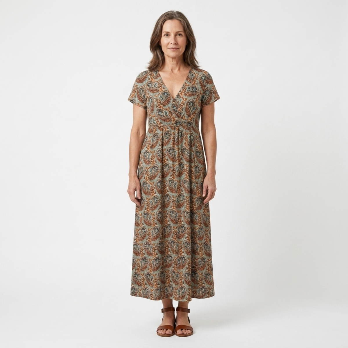 Boho Maxi Dress V-Neck Short Sleeve Floral Print Side Slit Casual Summer Gown