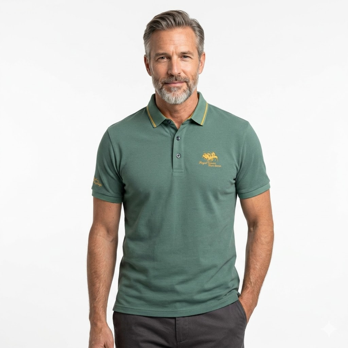 Men's cotton polo shirt — contrast collar embroidered — casual daily office