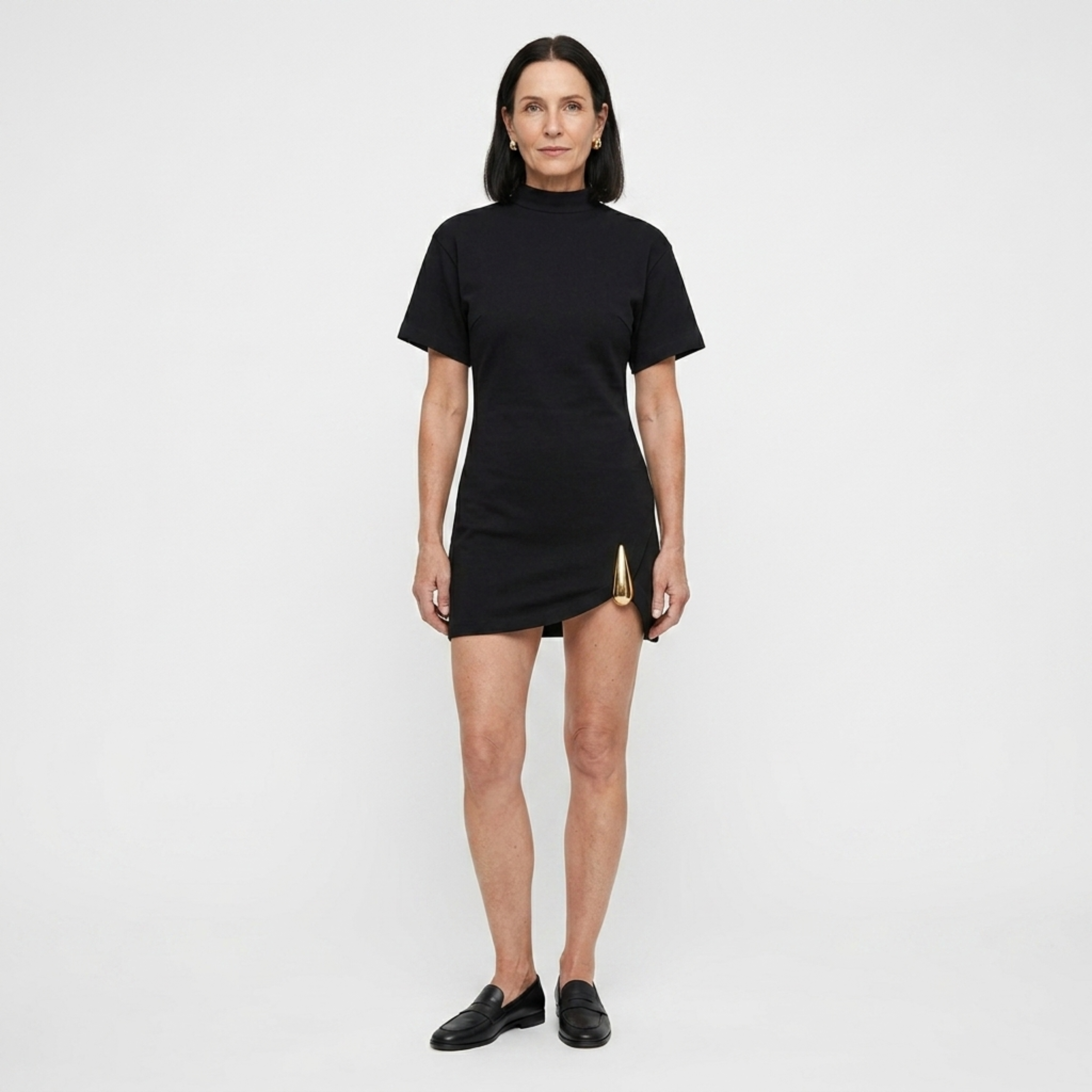 Women's Ruched Bodycon Mini Dress High Neck Short Sleeve Cocktail Party Dress