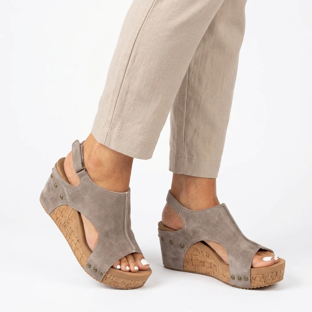 Women's platform wedge sandals — peep toe ankle strap — casual daily