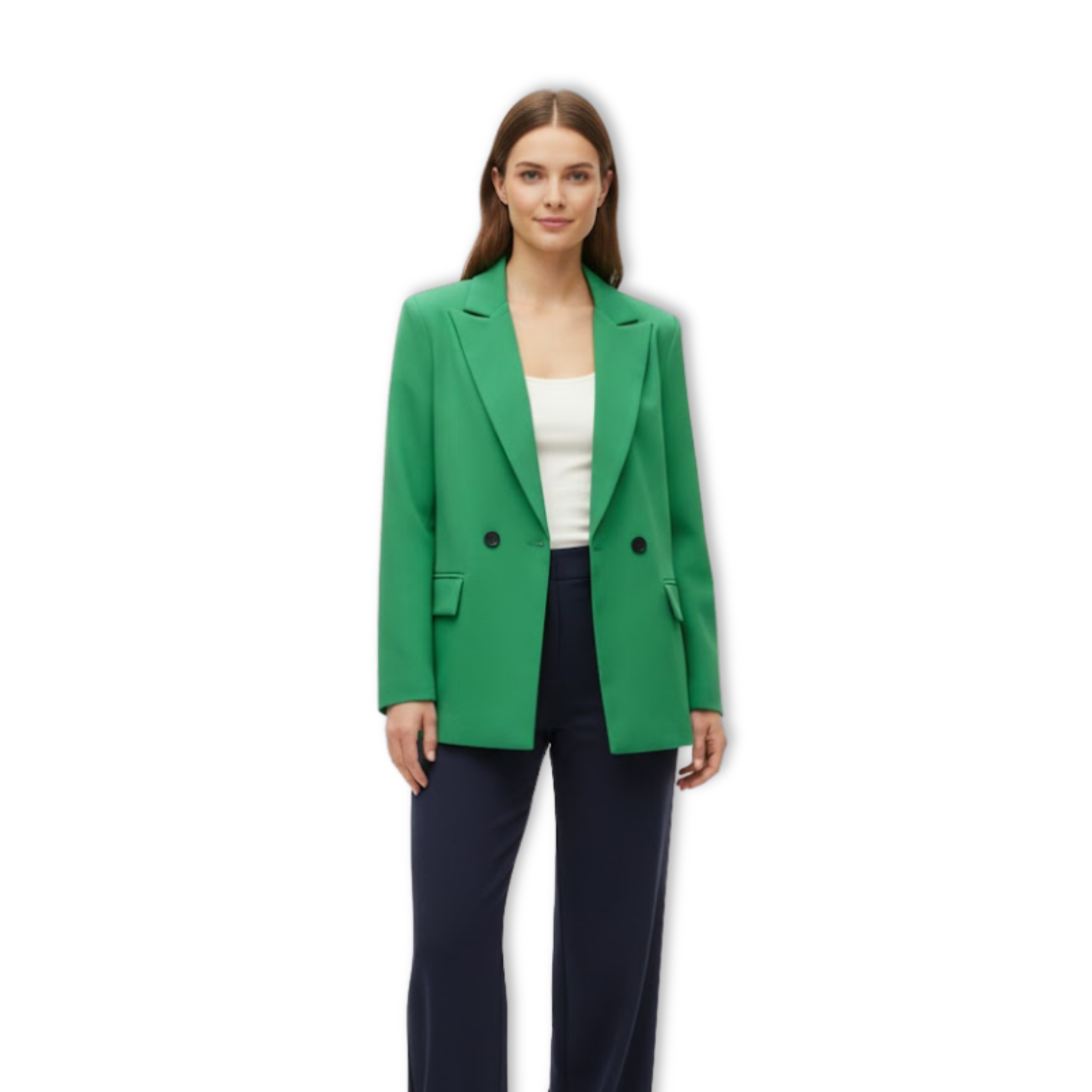 Women's Double Breasted Blazer Notched Lapel Long Sleeve Loose Fit Office Jacket