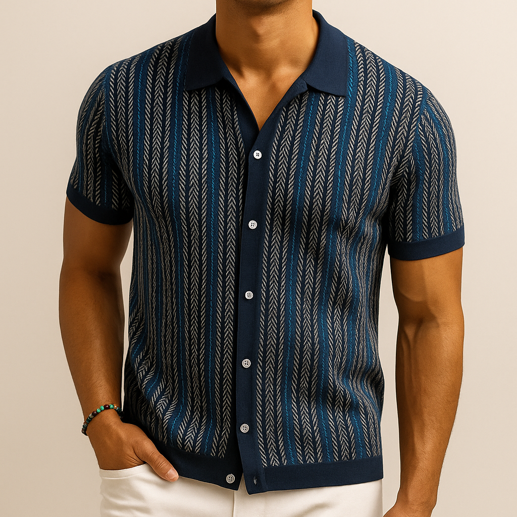 Men's knit polo shirt - organic cotton button-down - smart casual