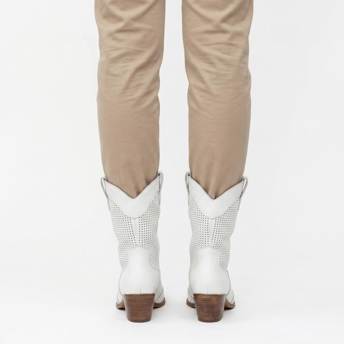Women's cowboy boots — leather — perforated mid-calf — casual daily