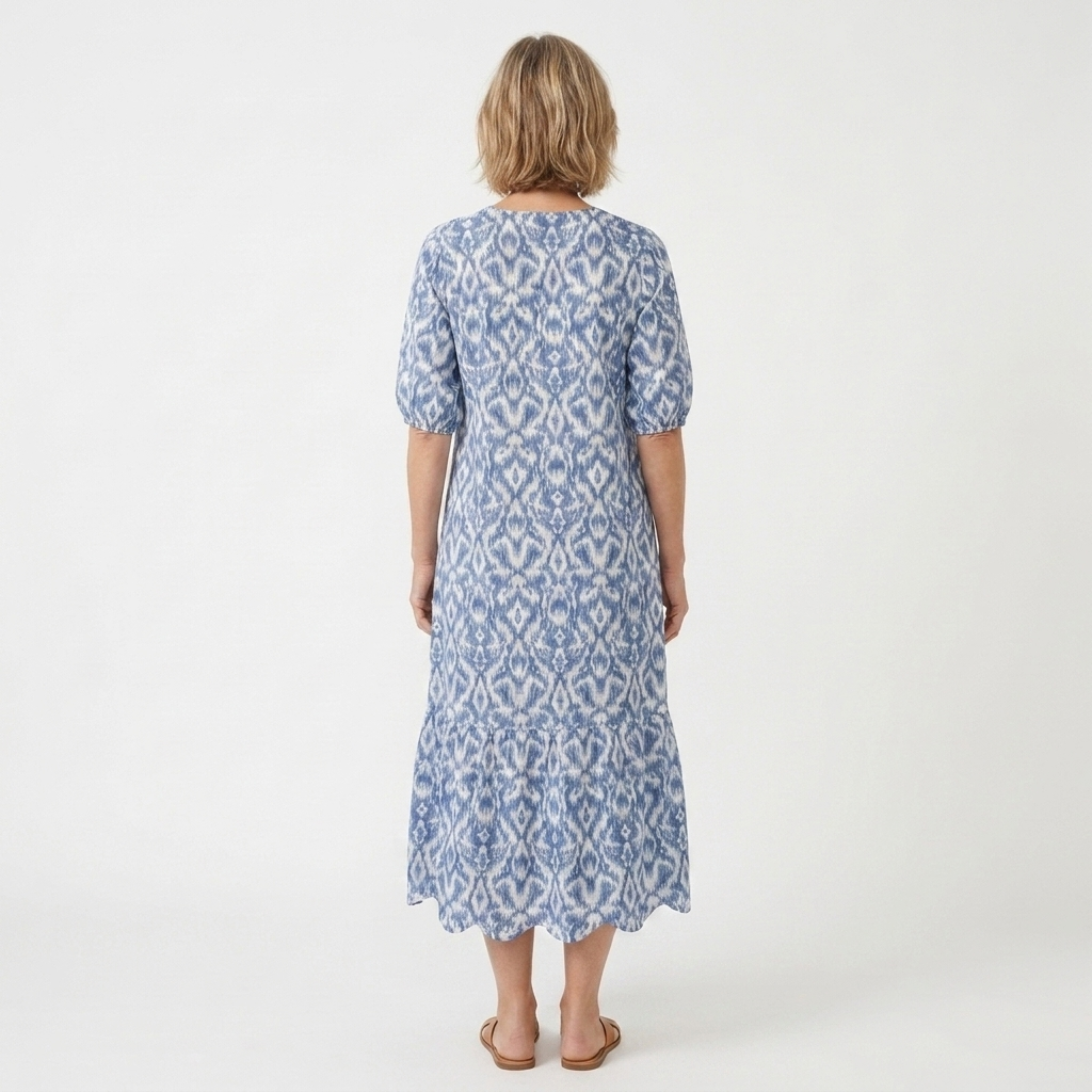 Women's Boho Cotton Maxi Dress Geometric Print Tassel V-Neck Short Sleeve Kaftan