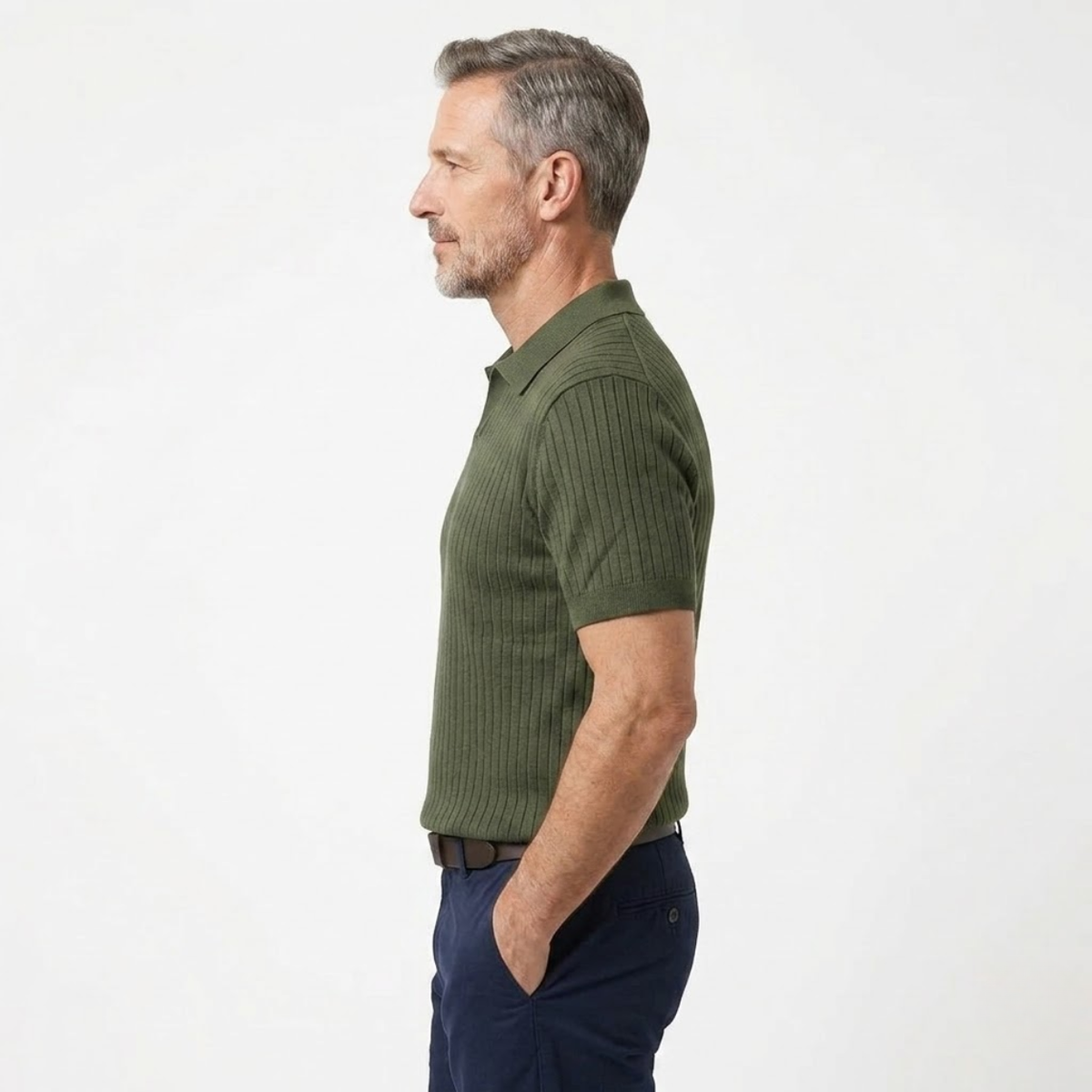 Men's slim fit polo shirt — vertical textured knit — smart casual wear