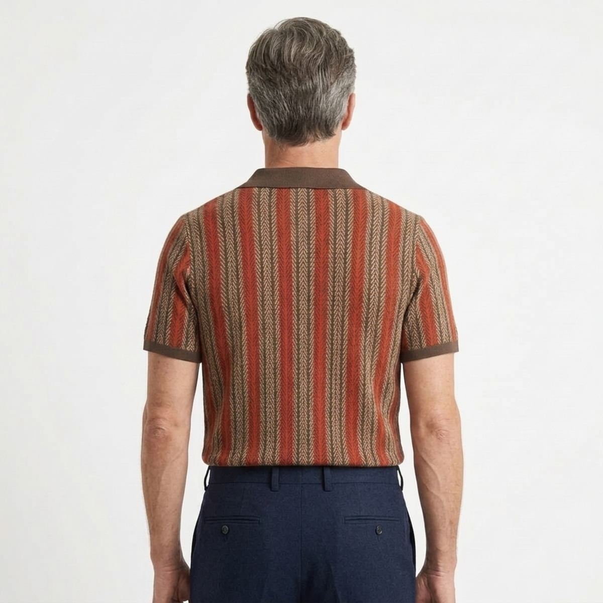 Men's knit polo shirt — vertical stripe — casual resort wear