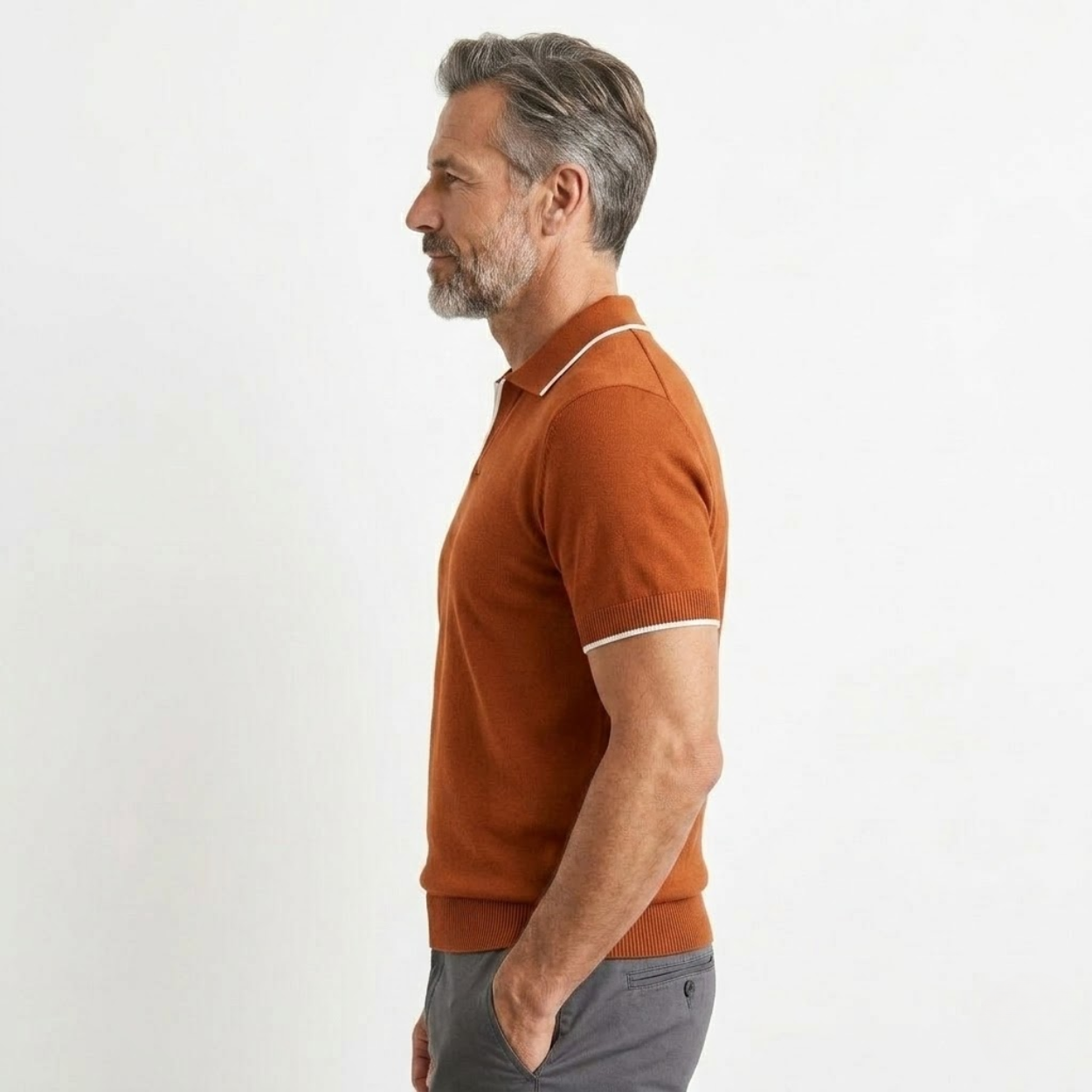 Men's knit polo shirt — contrast trim slim fit — casual daily