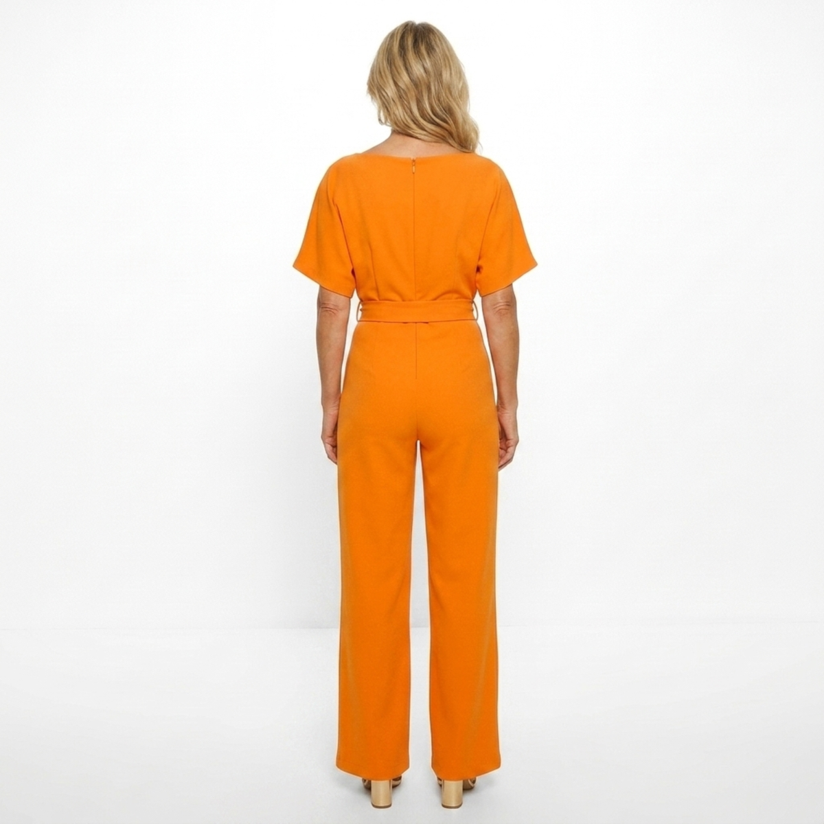 Women's short-sleeve jumpsuit — tie waist wide leg — casual events
