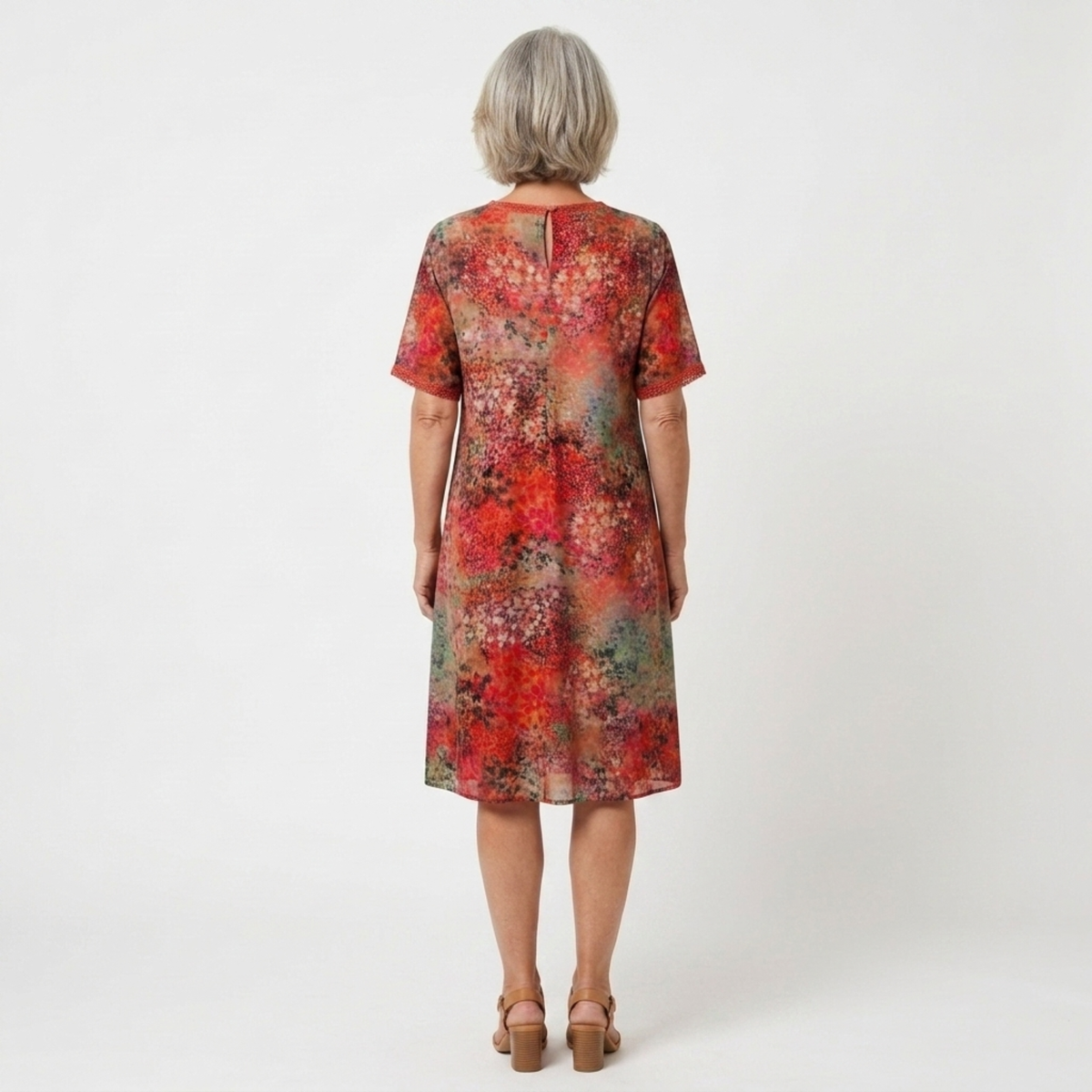 Women's printed midi dress — V-neck a-line with pockets — casual daily