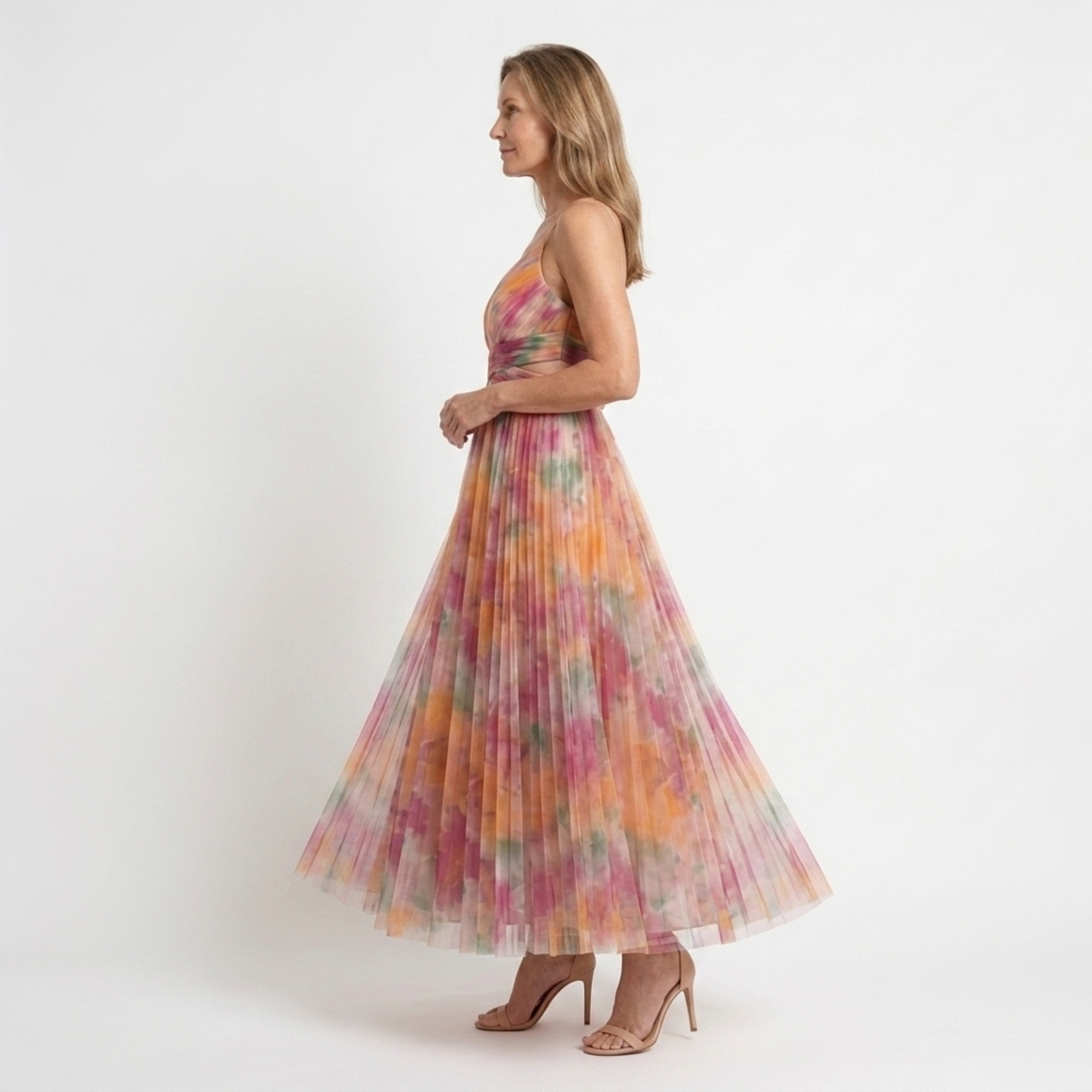 Women's Floral Tulle Maxi Dress Sleeveless Flowy Boho Special Occasion Long Dress