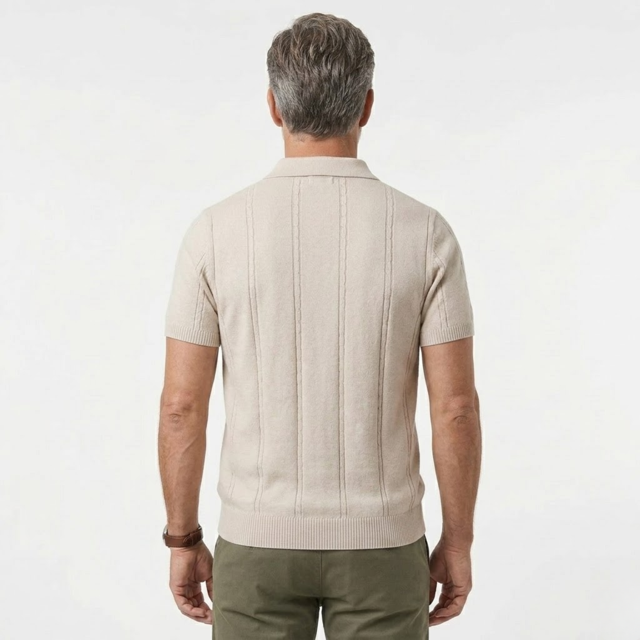 Men's short-sleeve polo shirt — vertical textured mesh — casual daily wear