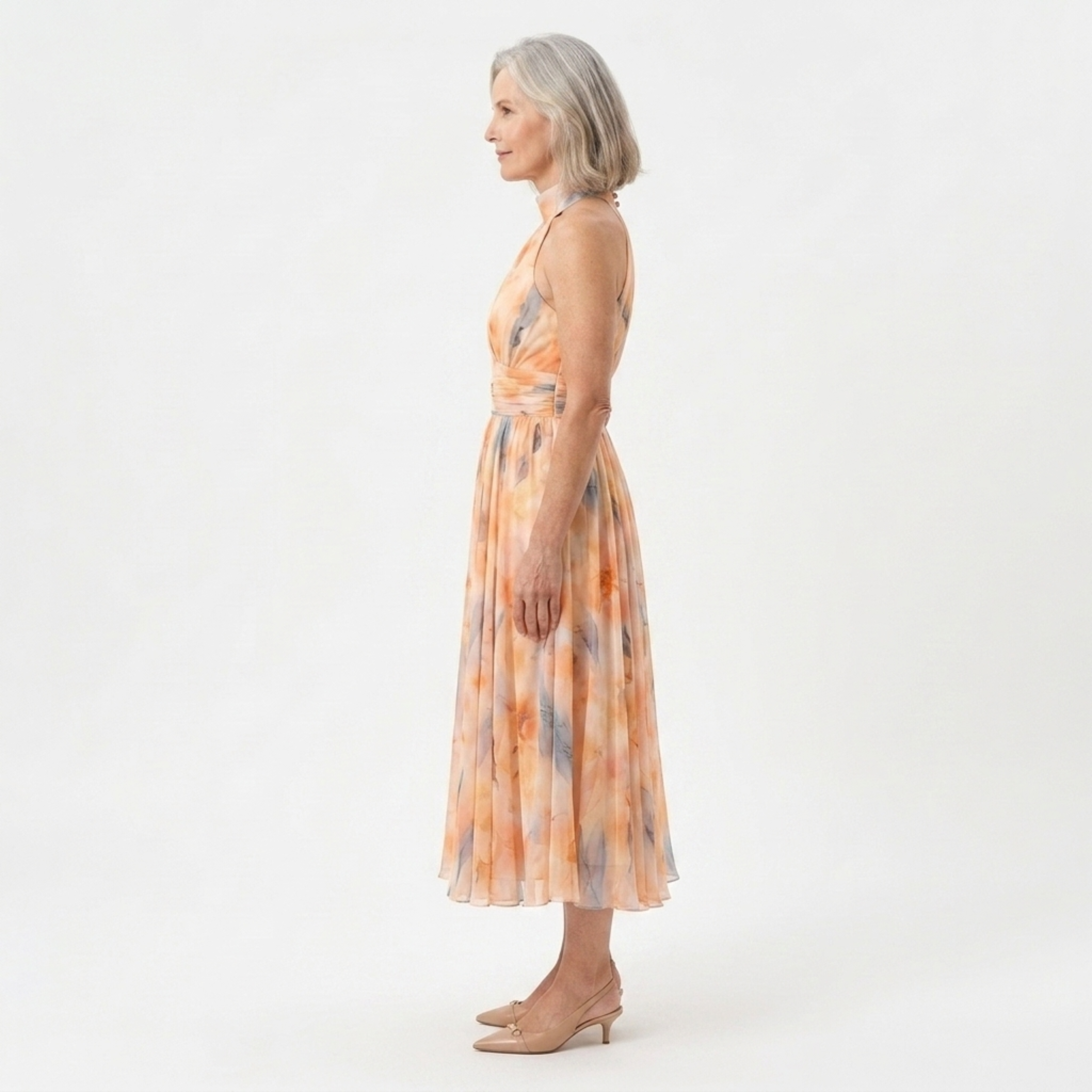 Women's Chiffon Floral Maxi Dress Open Back Halter Neck Flowy Skirt Formal Occasion