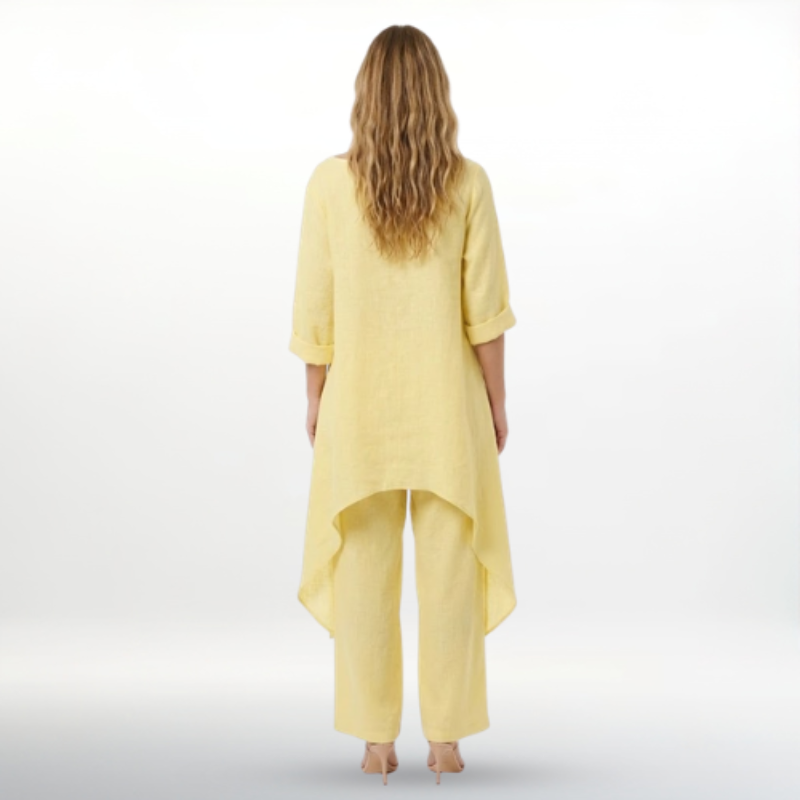 Women’s Cotton Linen Two Piece Set Irregular Hem Long Top and Wide Leg Pants