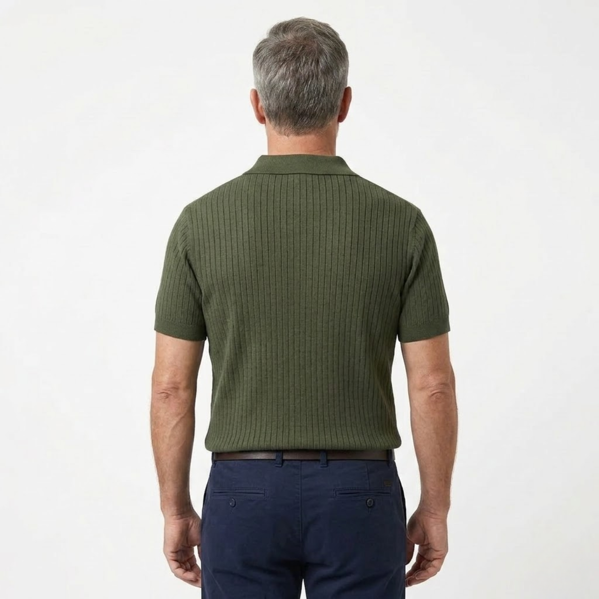 Men's slim fit polo shirt — vertical textured knit — smart casual wear