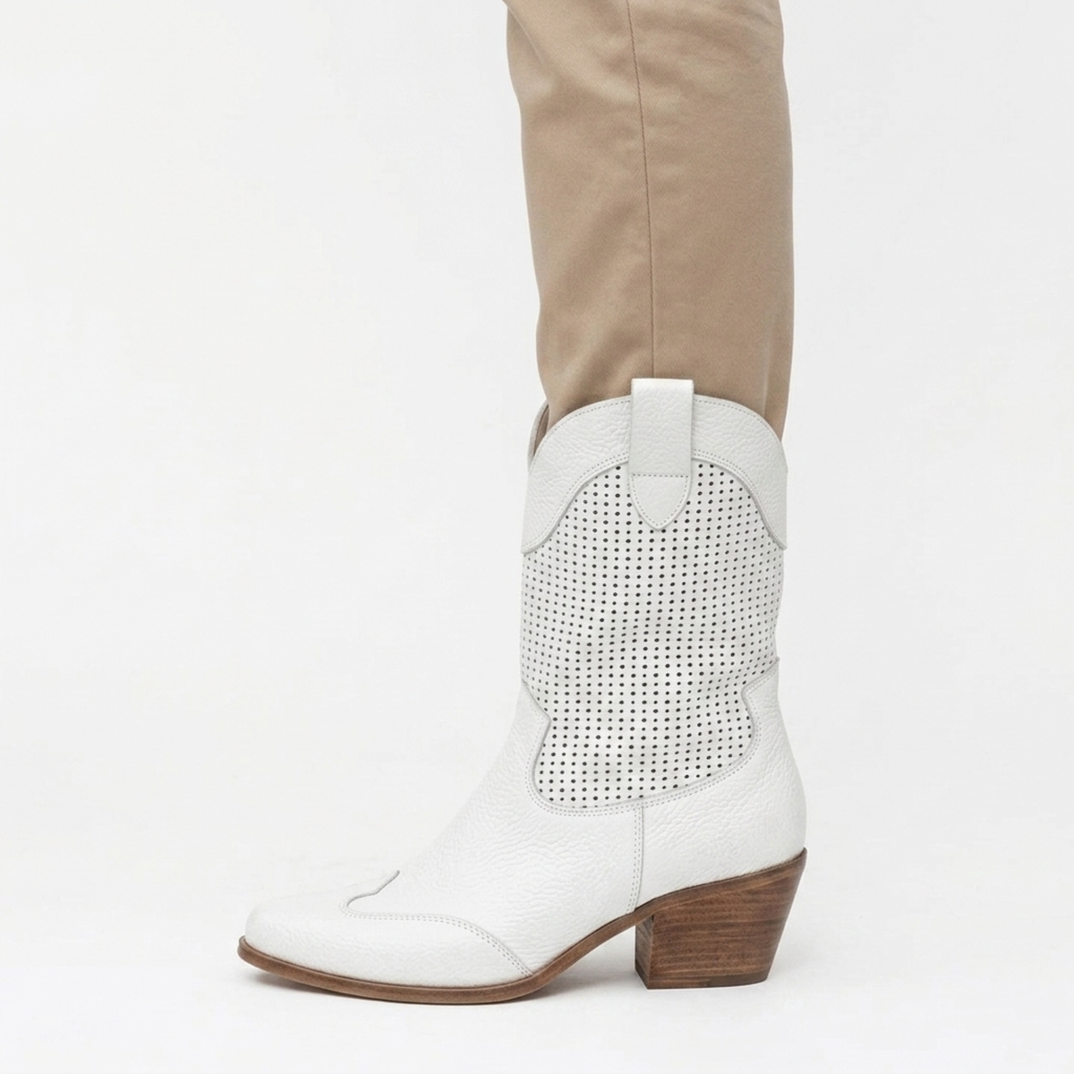 Women's cowboy boots — leather — perforated mid-calf — casual daily