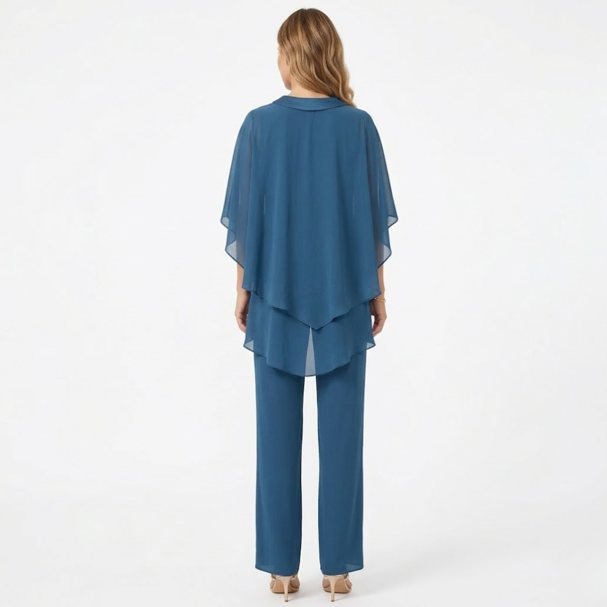Pantsuit Elegant Chiffon Two Piece Set Formal Evening Guest Trouser Suit