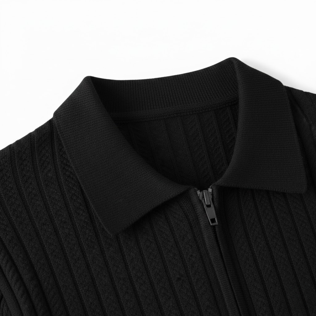 Men's Knitted Polo Shirt Half-Zip Short Sleeve Slim Fit Textured Casual T-Shirt