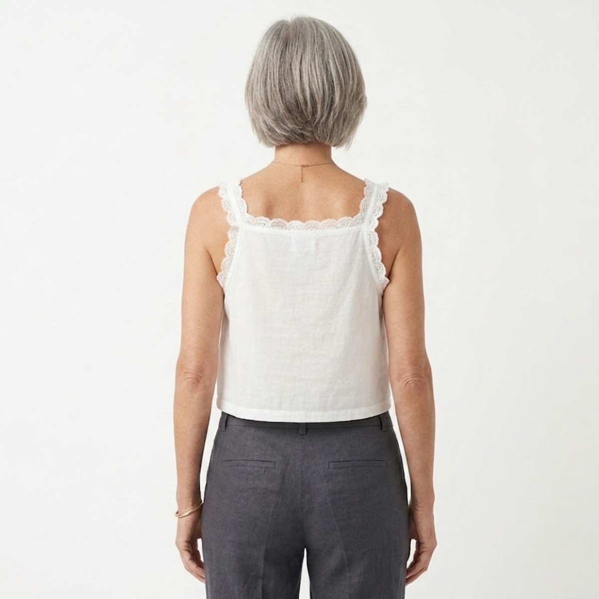 Crop top tank for women with ruffle lace and button front — beach outfit